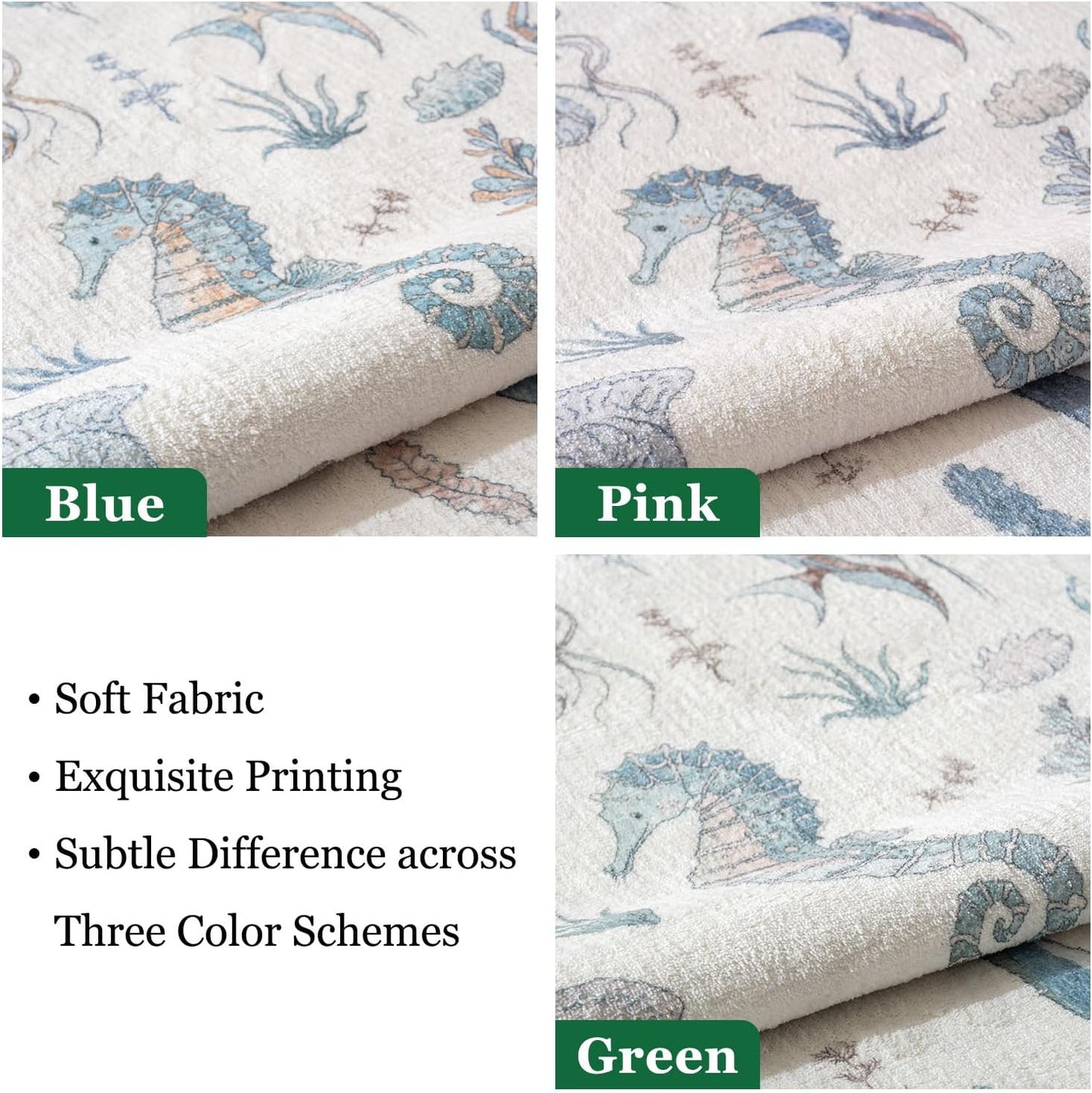 Soft Marine Animal Washable Faux Wool Stain Resistant Rug Rubber Non-Slip Backing for Playroom Bathroom Living Room Bedroom Bedside Beachy Cute Coastal Nautical Nursery Rug (Blue Multi, 5' x 7')