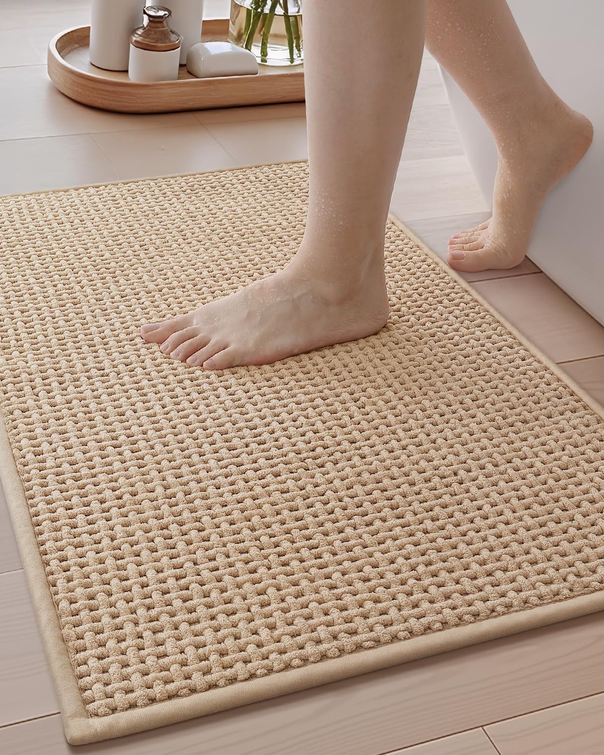 Color&Geometry Chenille Pile Large Bathroom Rugs Upgraded Denser, 24"x36" Non Slip Absorbent Black Bath Mats for Bathroom Thin Fit Under Door, Washable Quick Dry