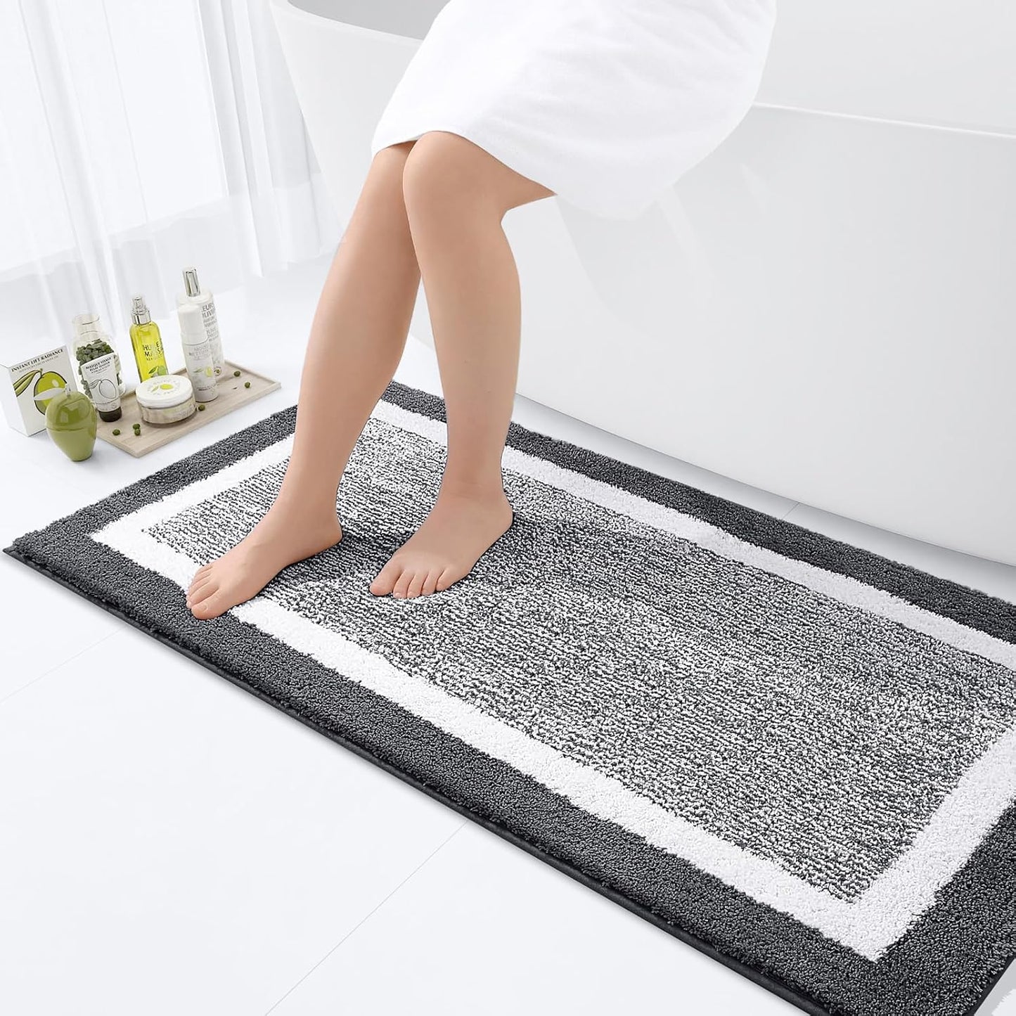 OLANLY Bathroom Rugs 24x16, Extra Soft and Absorbent Microfiber Bath Mat, Non-Slip, Machine Washable, Quick Dry Shaggy Bath Carpet, Suitable for Bathroom Floor, Tub, Shower (Small, Dark Grey)