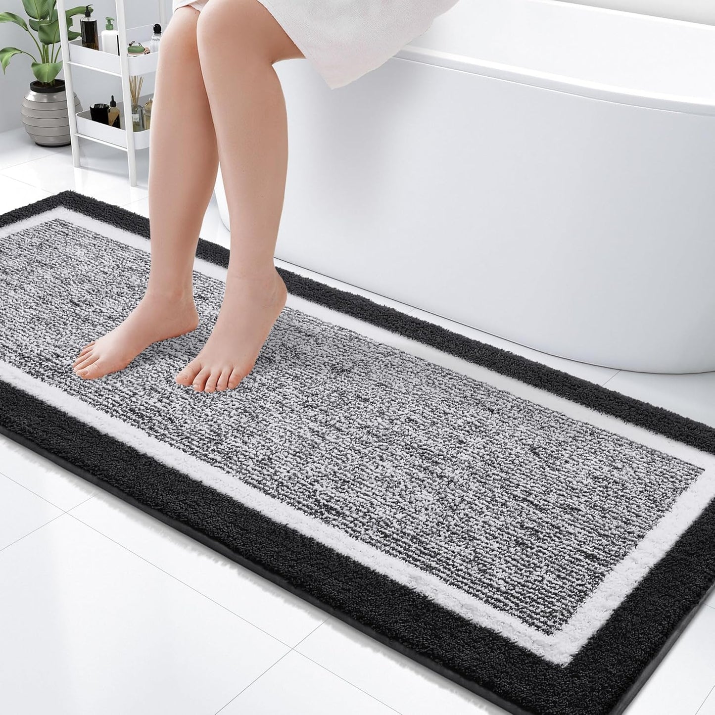 OLANLY Bathroom Rugs 24x16, Extra Soft and Absorbent Microfiber Bath Mat, Non-Slip, Machine Washable, Quick Dry Shaggy Bath Carpet, Suitable for Bathroom Floor, Tub, Shower (Small, Dark Grey)