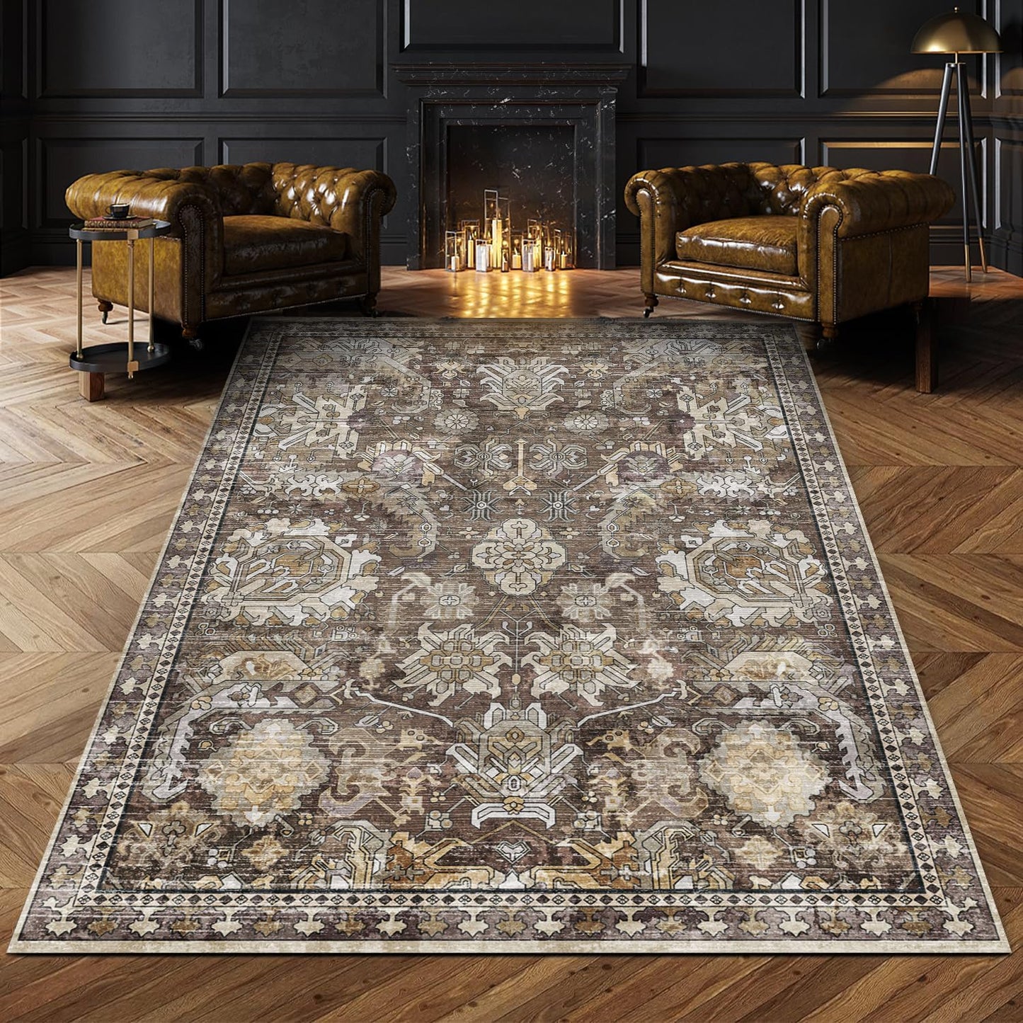 RUGSURE Washable Area Rugs - Perfect for Living Room, Bedroom, Kids Room, Nursery - Stain & Water Resistant Non-Slip, Pet & Child Friendly, Vintage Tribal Area Rugs (Rust, 5' x 7')