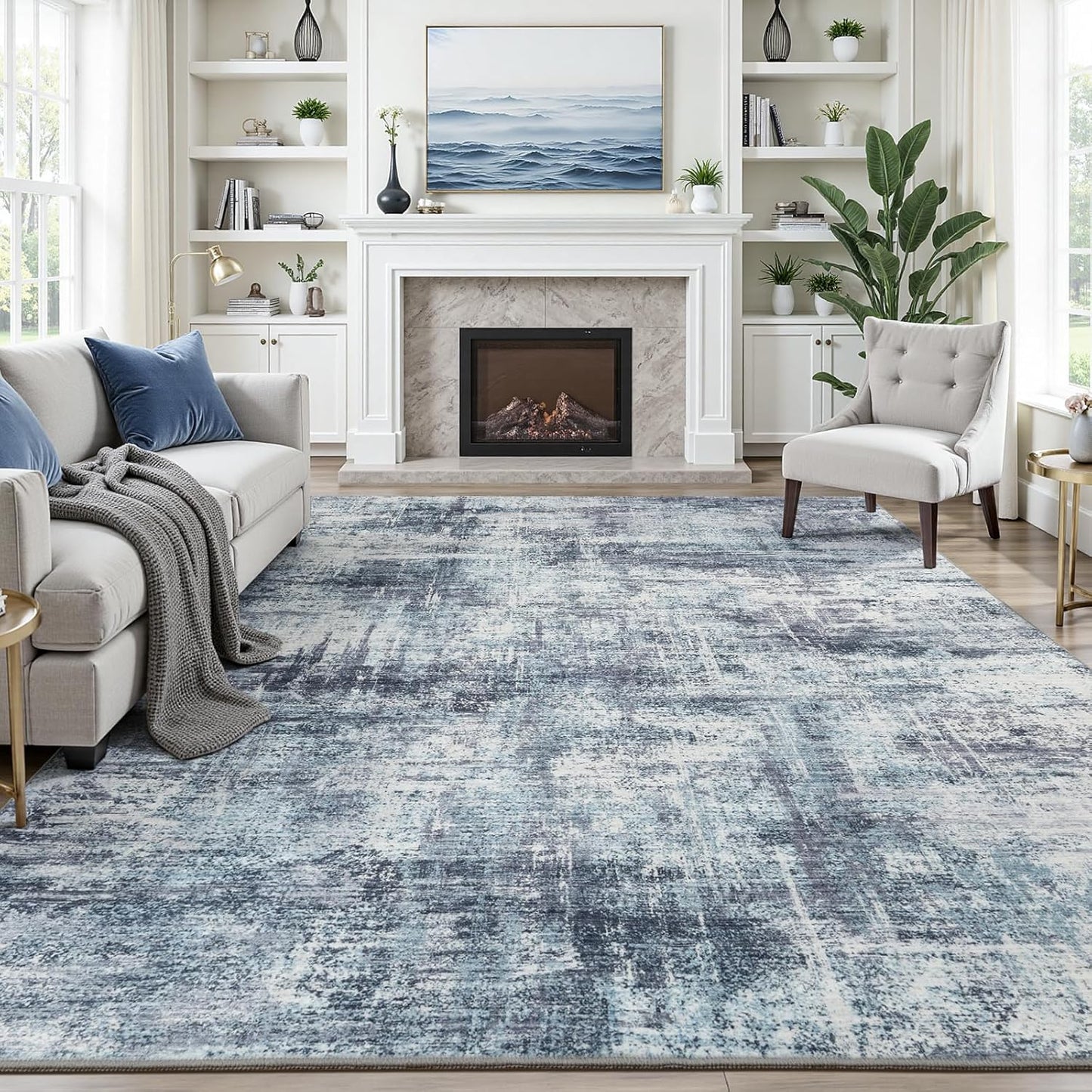 Lofus 8x10 Area Rug for Living Room, Gold Abstract Large Rugs with Non-Slip Backing, Neutral Modern Washable Carpet for Bedroom Dining Room Home Office Nursery Indoor