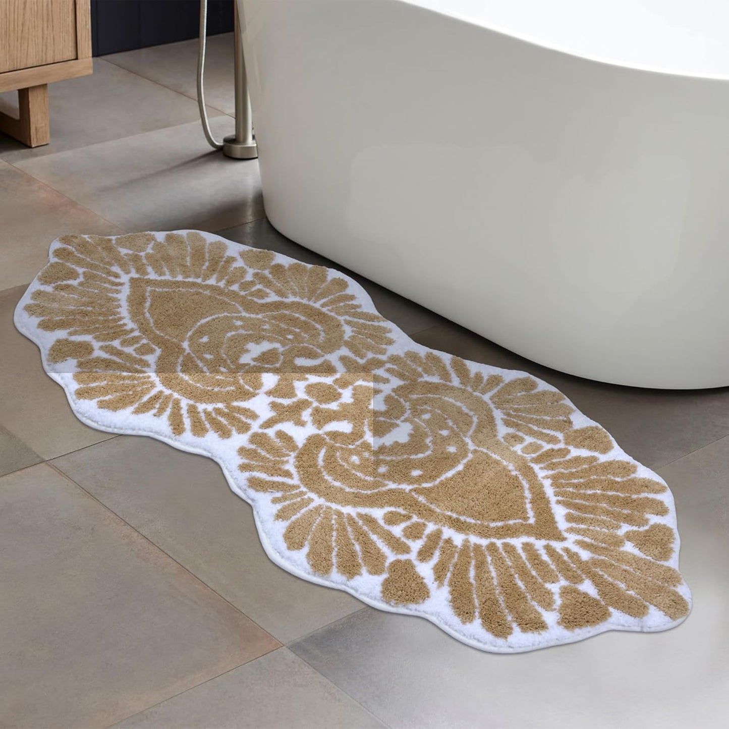 Bathroom Runner Rug 18x47 Non Slip Absorbent Bath Mats Long Bathroom Rugs Machine Washable Carpet Runner Rug Beige