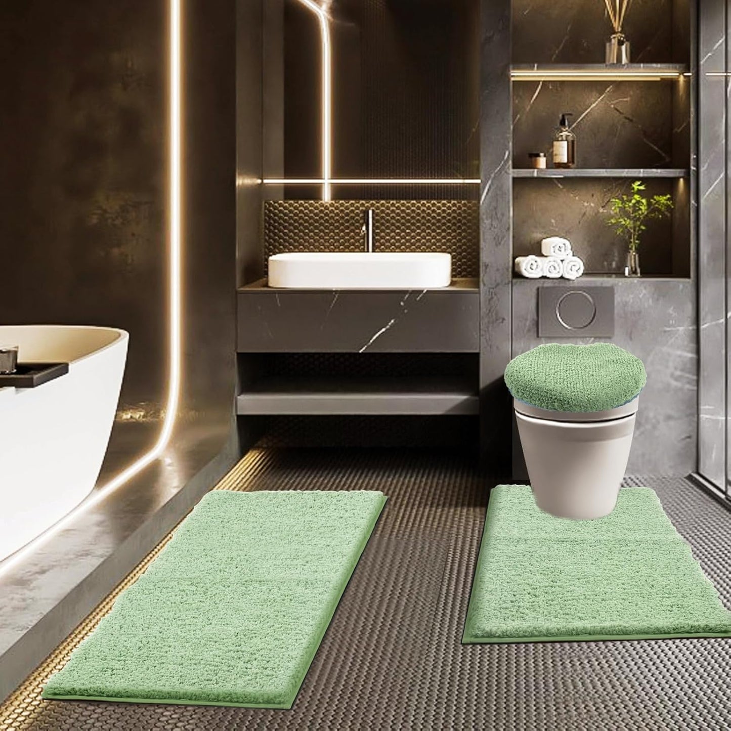 Bathroom Rugs Sets 3 Piece with Adjustable Toilet Seat Cover 17.5"x 15" Machine Washable Bath Rug Set with TPR Non Slip Rubber Backing Solid Bath Mat Set for Luxury Bathroom Decoration