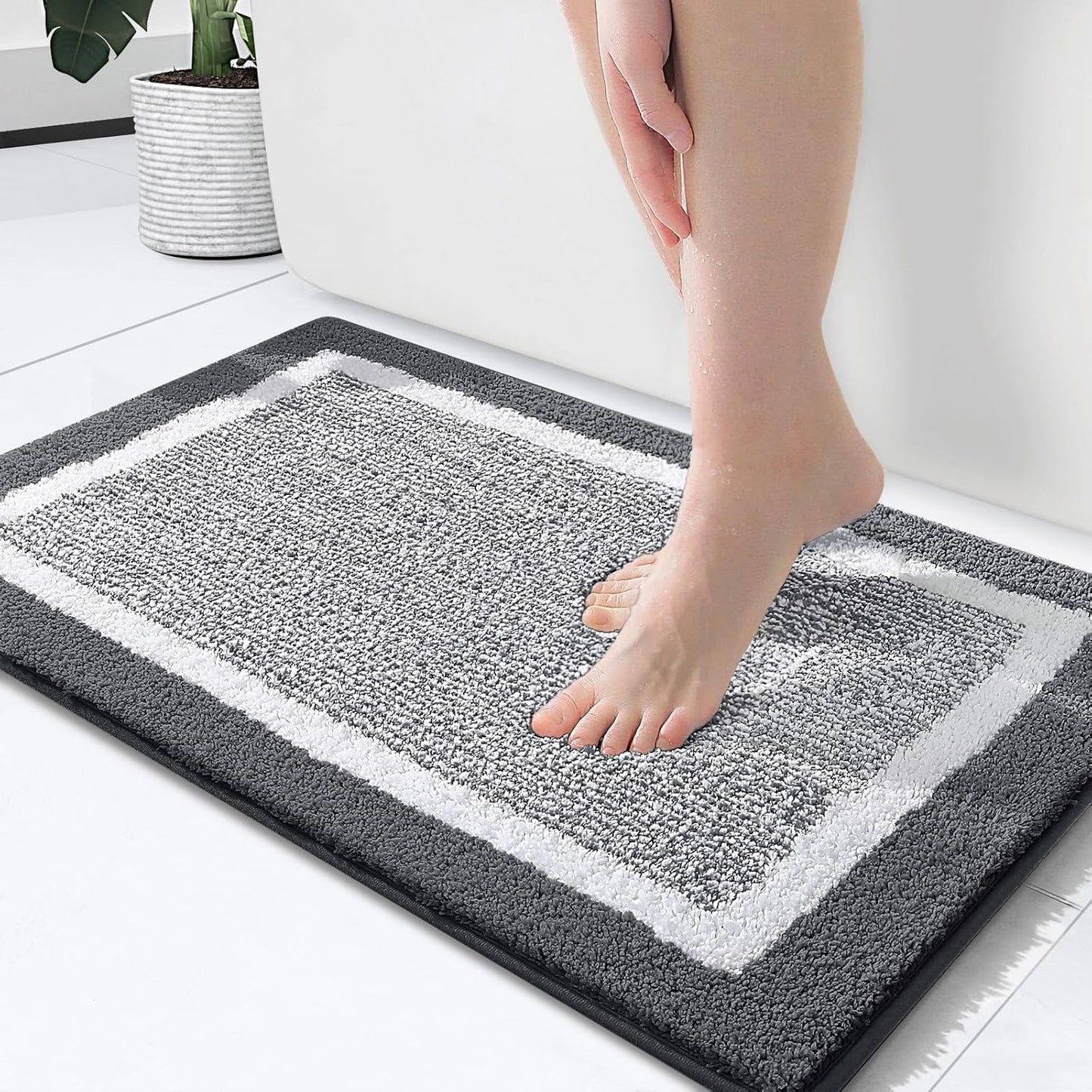 OLANLY Bathroom Rugs 24x16, Extra Soft and Absorbent Microfiber Bath Mat, Non-Slip, Machine Washable, Quick Dry Shaggy Bath Carpet, Suitable for Bathroom Floor, Tub, Shower (Small, Dark Grey)