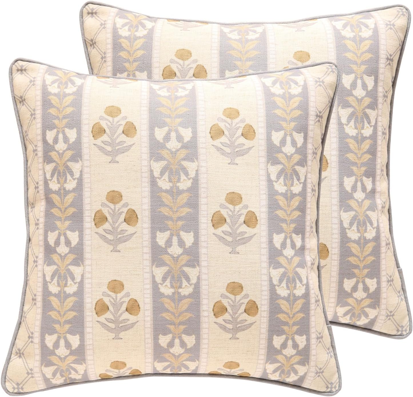 patdrea Designer Pack of 2 Square Throw Pillow Covers,Farmhouse Pink and Yellow Linen with Floral Pattern Pillows Cover,Decorative Pillowcases Cushion for Bed Living Room Outdoor Car,18"x18"