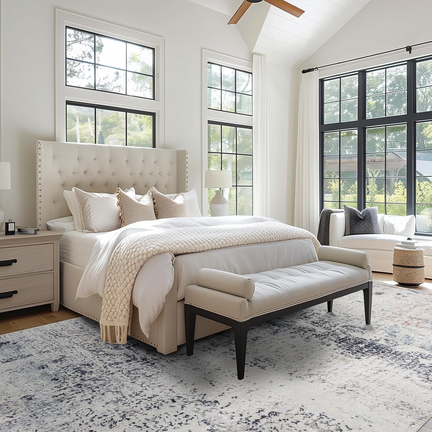 Area Rug 5×7, Vintage Boho Rug,Ultra-Soft Low Pile, Washable, Non Slip,Stain Resistant Printed Carpet for Living Room Bedrooms Playroom Office Kitchen, Light Blue