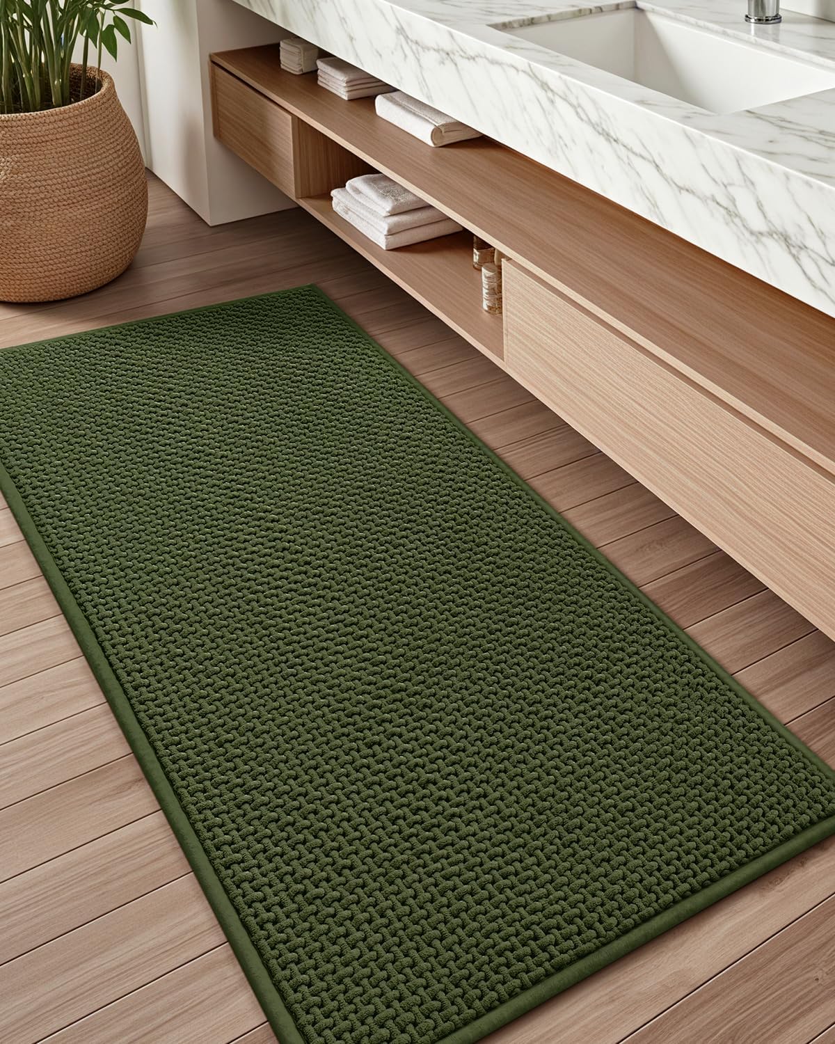 Color&Geometry Chenille Pile Large Bathroom Rugs Upgraded Denser, 24"x36" Non Slip Absorbent Black Bath Mats for Bathroom Thin Fit Under Door, Washable Quick Dry