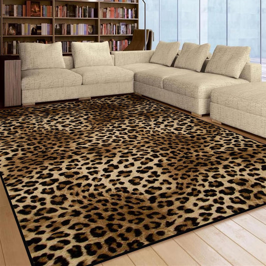 Leopard Rug 8x10 Large Living Room Area Rug Washable Non-Slip Leopard Print Bedroom Rug Modern Themed Indoor Carpet for Dining Room Foyer Apartment Den（8x10ft,Brown）