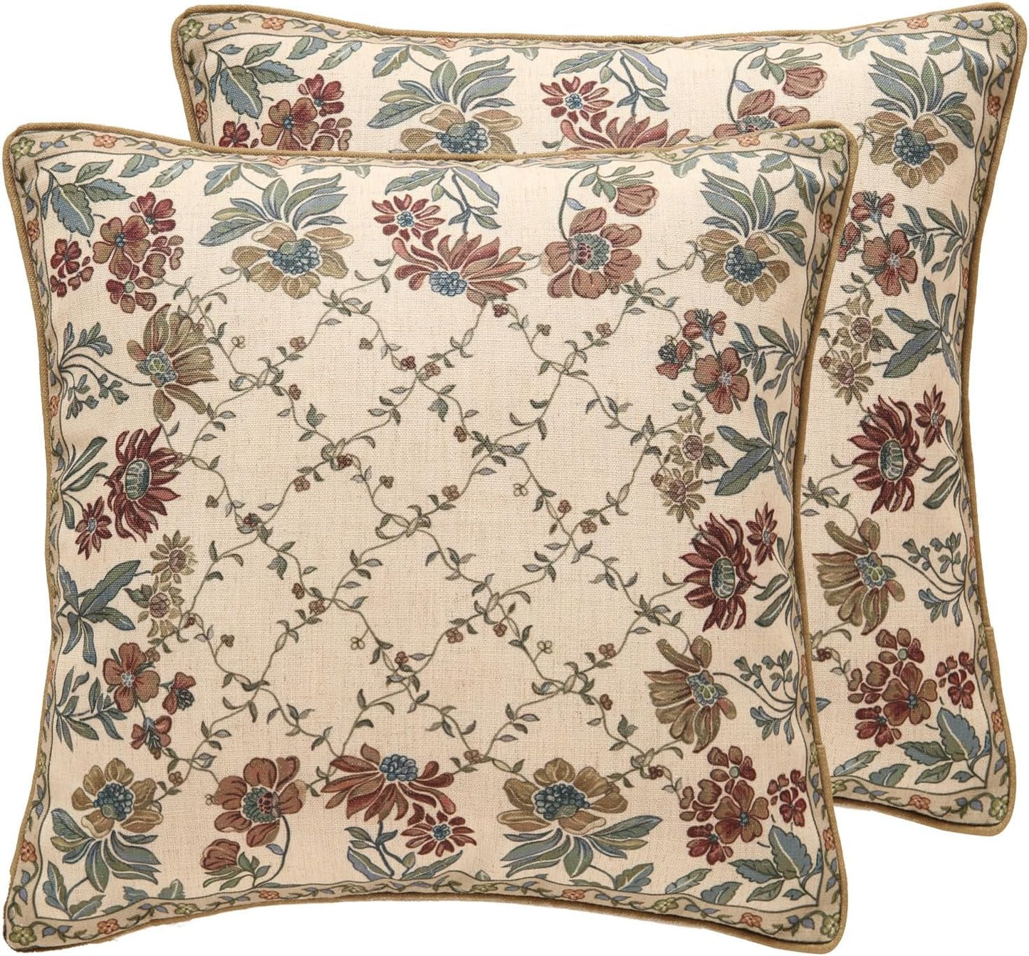 patdrea Designer Pack of 2 Square Throw Pillow Covers,Farmhouse Pink and Yellow Linen with Floral Pattern Pillows Cover,Decorative Pillowcases Cushion for Bed Living Room Outdoor Car,18"x18"