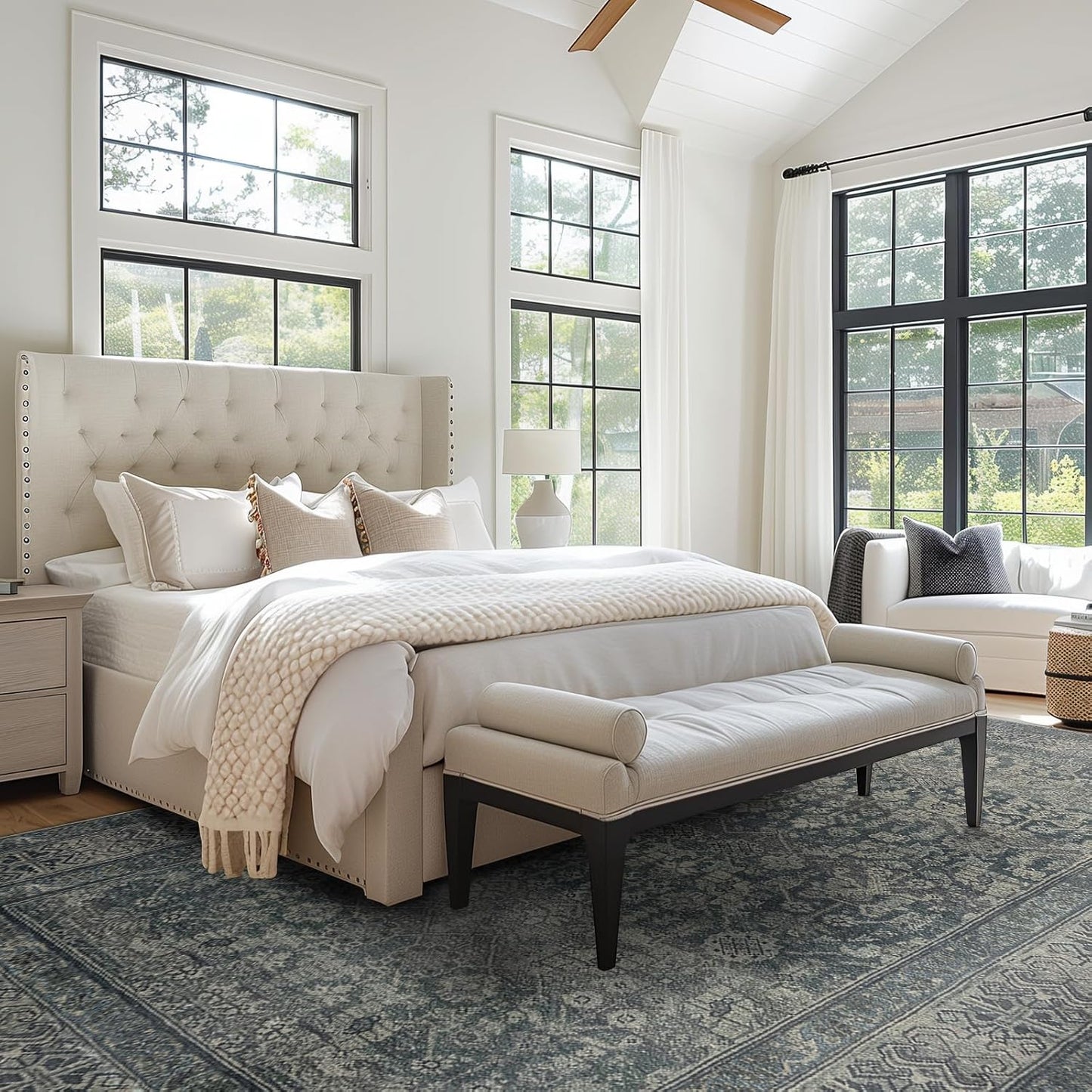 Area Rug 5×7, Vintage Boho Rug,Ultra-Soft Low Pile, Washable, Non Slip,Stain Resistant Printed Carpet for Living Room Bedrooms Playroom Office Kitchen, Light Blue