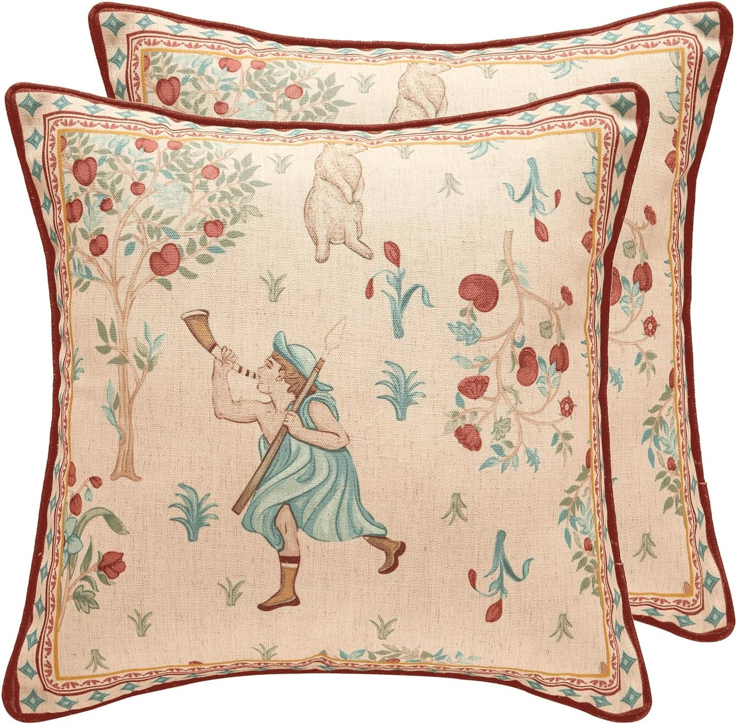 patdrea Designer Pack of 2 Square Throw Pillow Covers,Farmhouse Pink and Yellow Linen with Floral Pattern Pillows Cover,Decorative Pillowcases Cushion for Bed Living Room Outdoor Car,18"x18"