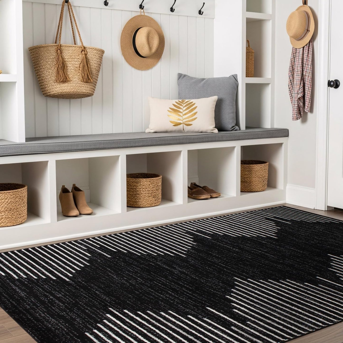 Rugshop Bohemian Stripe Stain Resistant High Traffic Living Room Kitchen Bedroom Dining Home Office Area Rug 5' x 7' Black