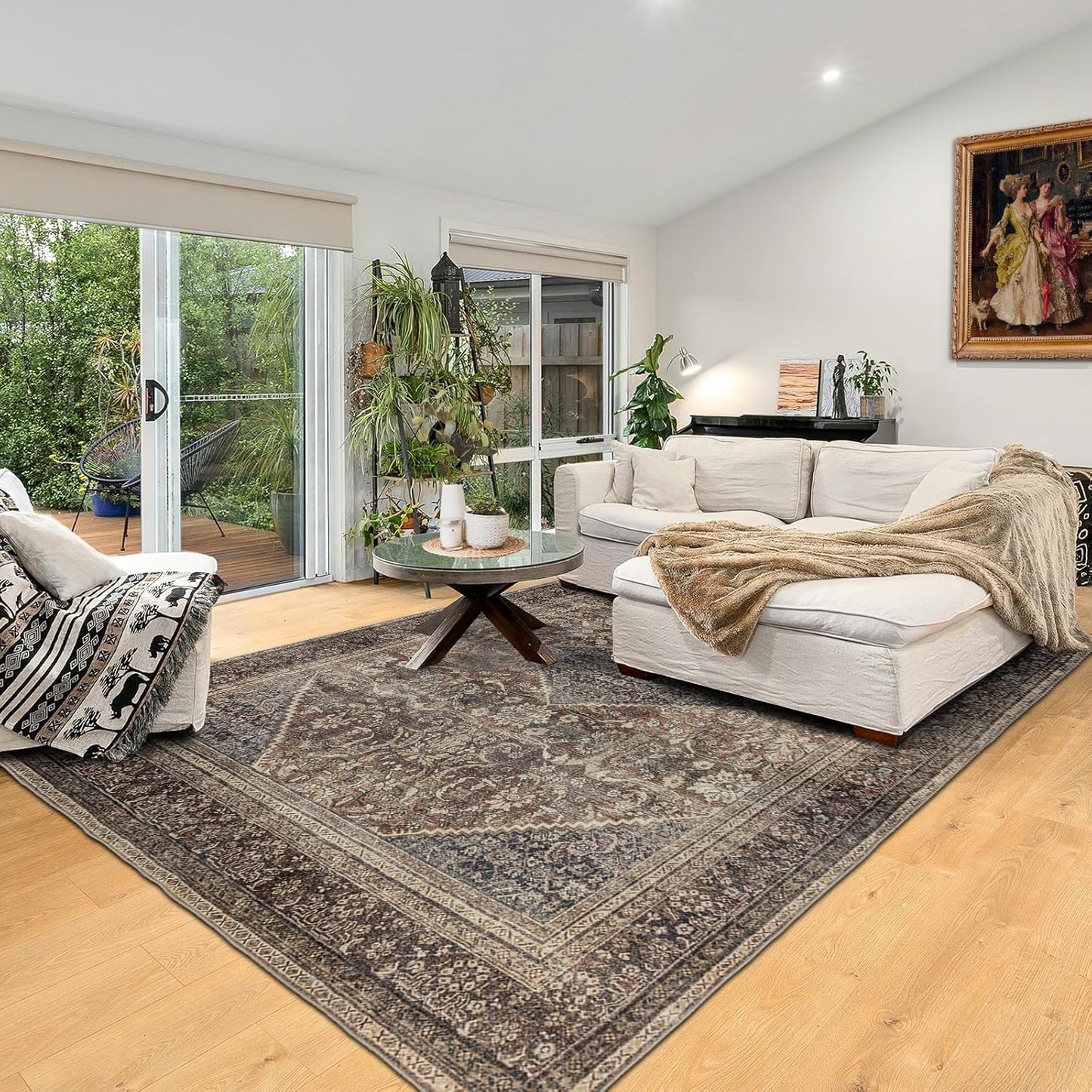 Area Rug 5×7, Vintage Boho Rug,Ultra-Soft Low Pile, Washable, Non Slip,Stain Resistant Printed Carpet for Living Room Bedrooms Playroom Office Kitchen, Light Blue