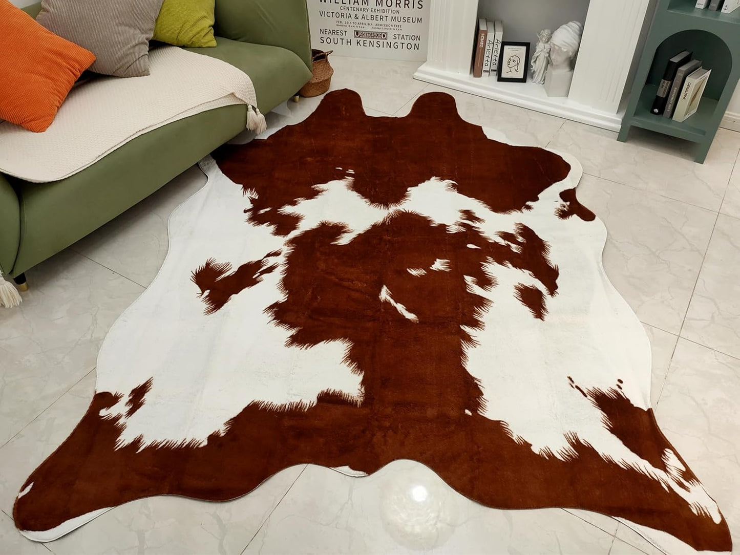 JACCAWS Faux Cowhide Rug Large (6.2ft x 8.2ft),Natural Pattern Tricolor Cow Print Rug,Bedroom Living Room Animal Hide Rugs Carpet with Non-Slip Backing. (Brown-Black-White, 6.2ft x 8.2ft)
