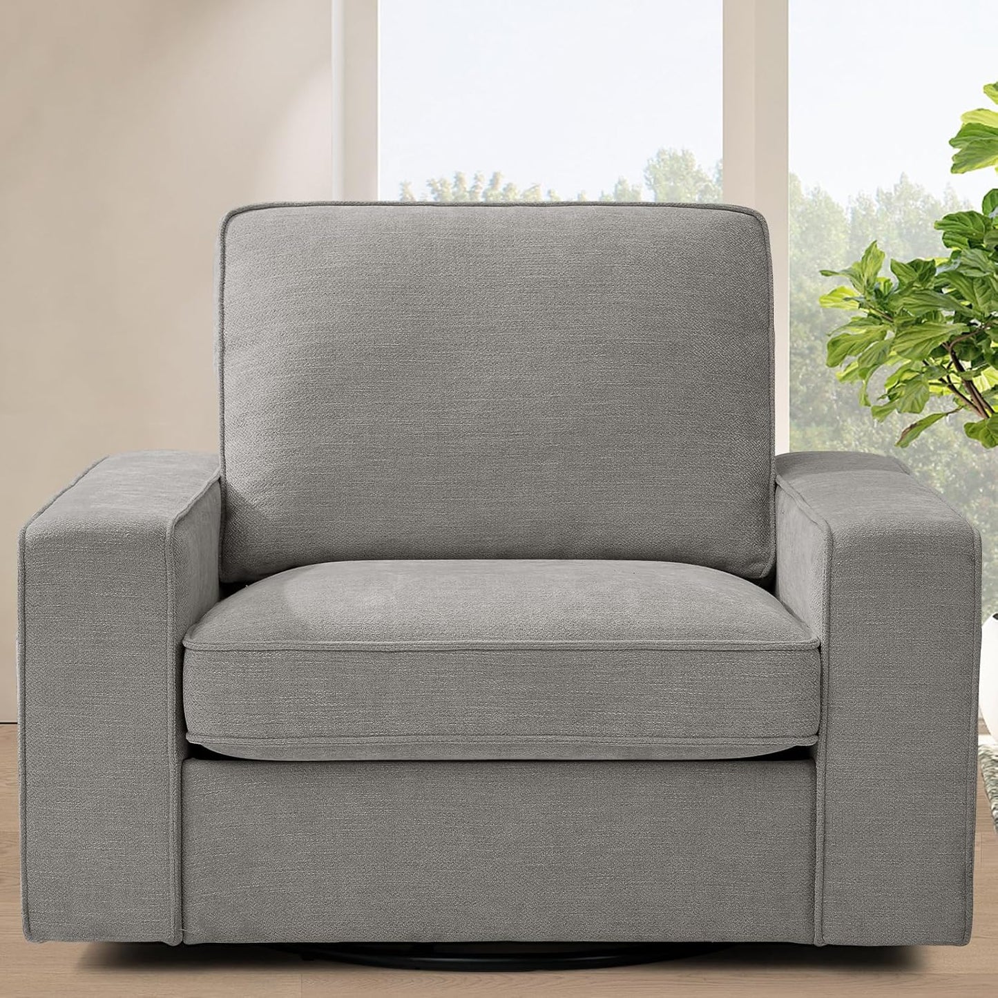 TEKAMON Swivel Accent Chair, Oversized Swivel Single Sofa Chair, Modern Chenille Fabric Barrel Armchair for Living Room/Office with Extra Wide Armrests, Washable Covers, 360° Rotation (Beige)
