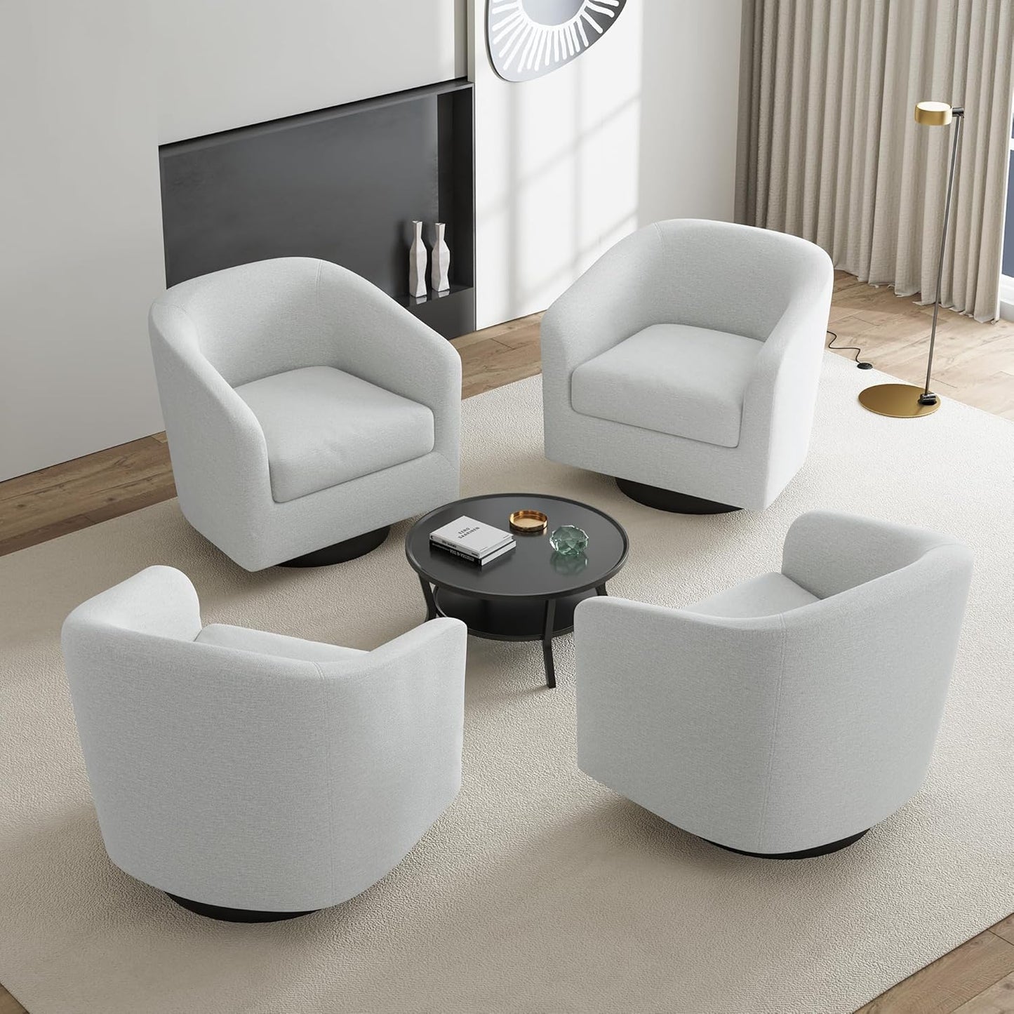 UIXE Swivel Accent Chairs Set of 2, Corduroy Barrel Club Chair Upholstered Armchair for Living Room, Round Arm Chair Bedroom Single Sofa Reading Seat - Camel