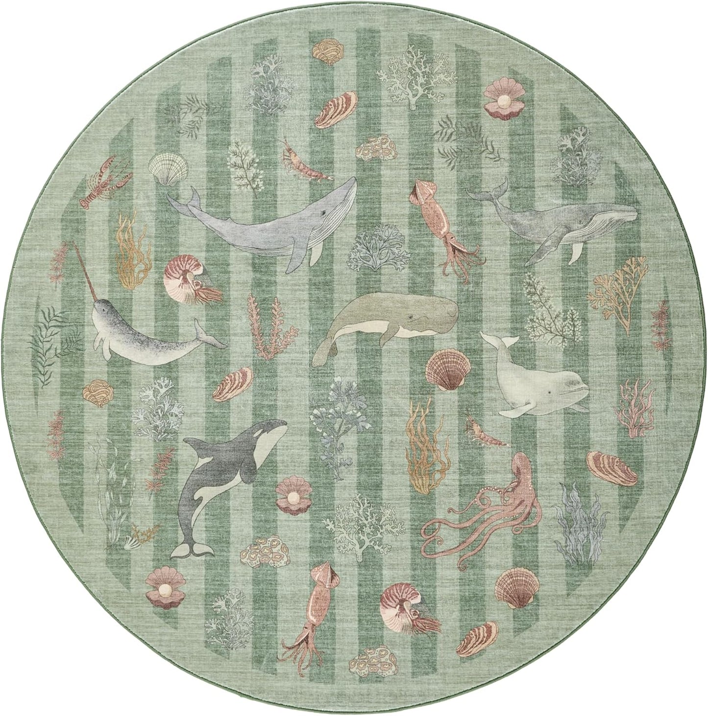 Soft Marine Animal Washable Faux Wool Stain Resistant Rug Rubber Non-Slip Backing for Playroom Bathroom Living Room Bedroom Bedside Beachy Cute Coastal Nautical Nursery Rug (Blue Multi, 5' x 7')