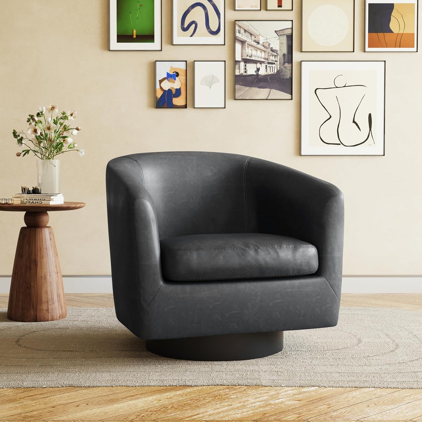 UIXE Swivel Accent Chairs Set of 2, Corduroy Barrel Club Chair Upholstered Armchair for Living Room, Round Arm Chair Bedroom Single Sofa Reading Seat - Camel
