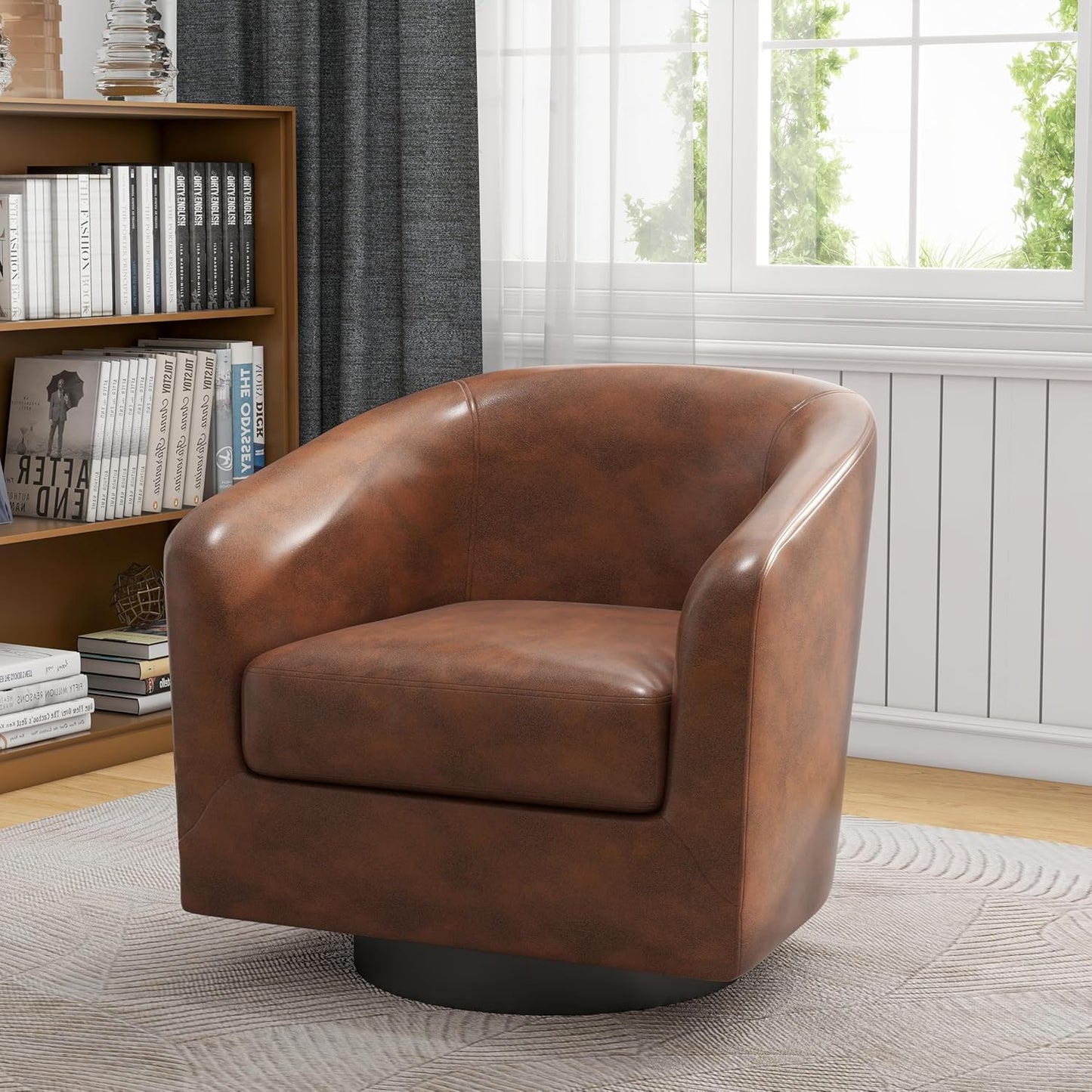 UIXE Swivel Accent Chairs Set of 2, Corduroy Barrel Club Chair Upholstered Armchair for Living Room, Round Arm Chair Bedroom Single Sofa Reading Seat - Camel