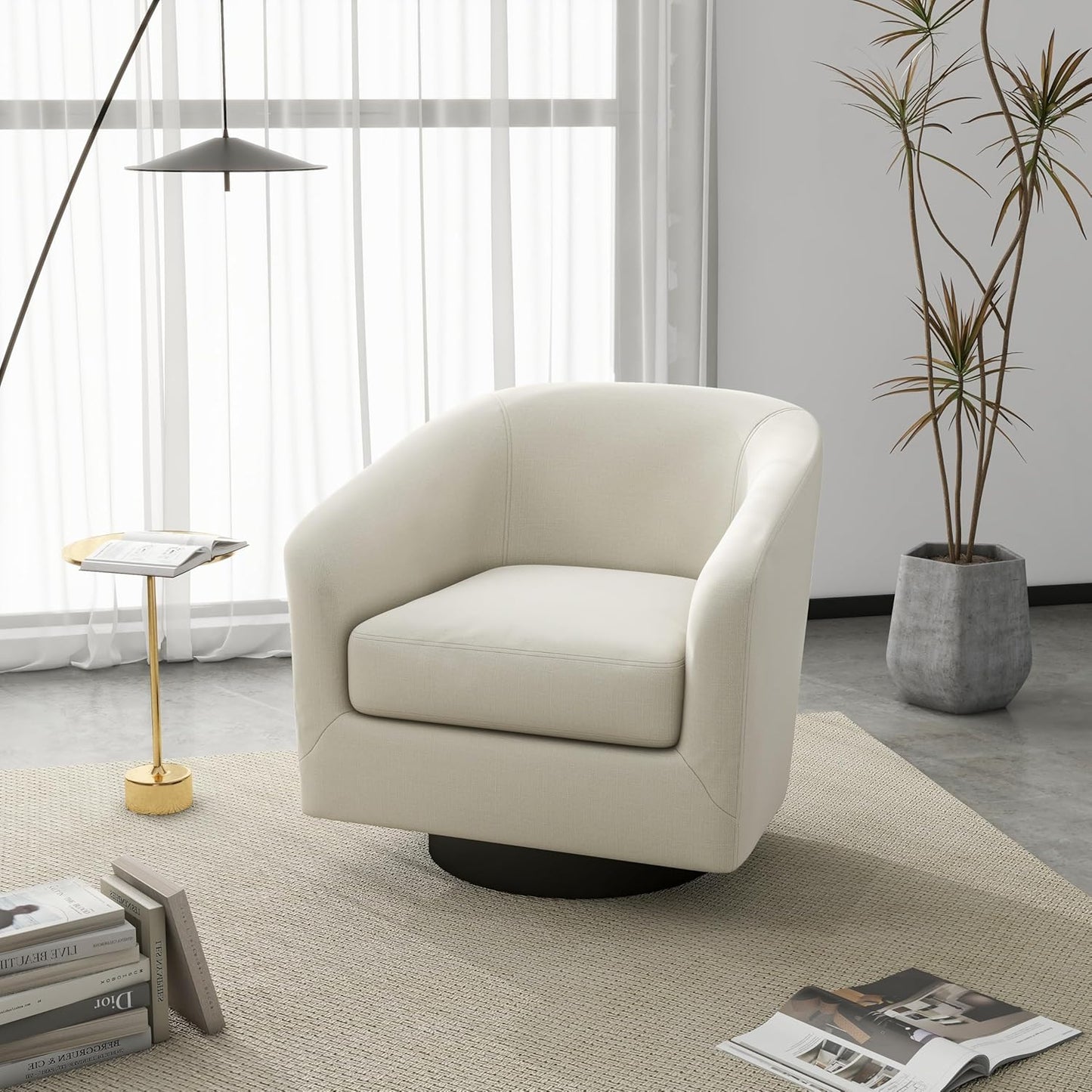 UIXE Swivel Accent Chairs Set of 2, Corduroy Barrel Club Chair Upholstered Armchair for Living Room, Round Arm Chair Bedroom Single Sofa Reading Seat - Camel