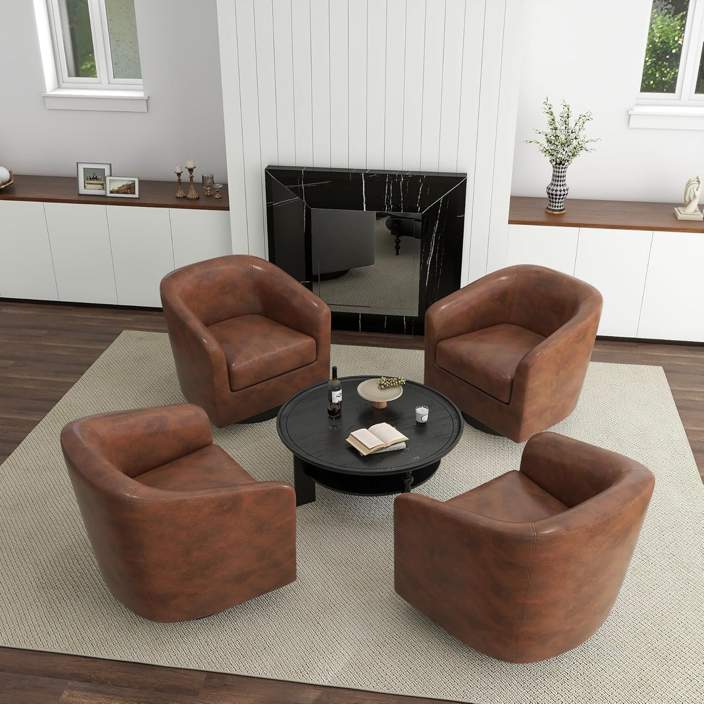 UIXE Swivel Accent Chairs Set of 2, Corduroy Barrel Club Chair Upholstered Armchair for Living Room, Round Arm Chair Bedroom Single Sofa Reading Seat - Camel