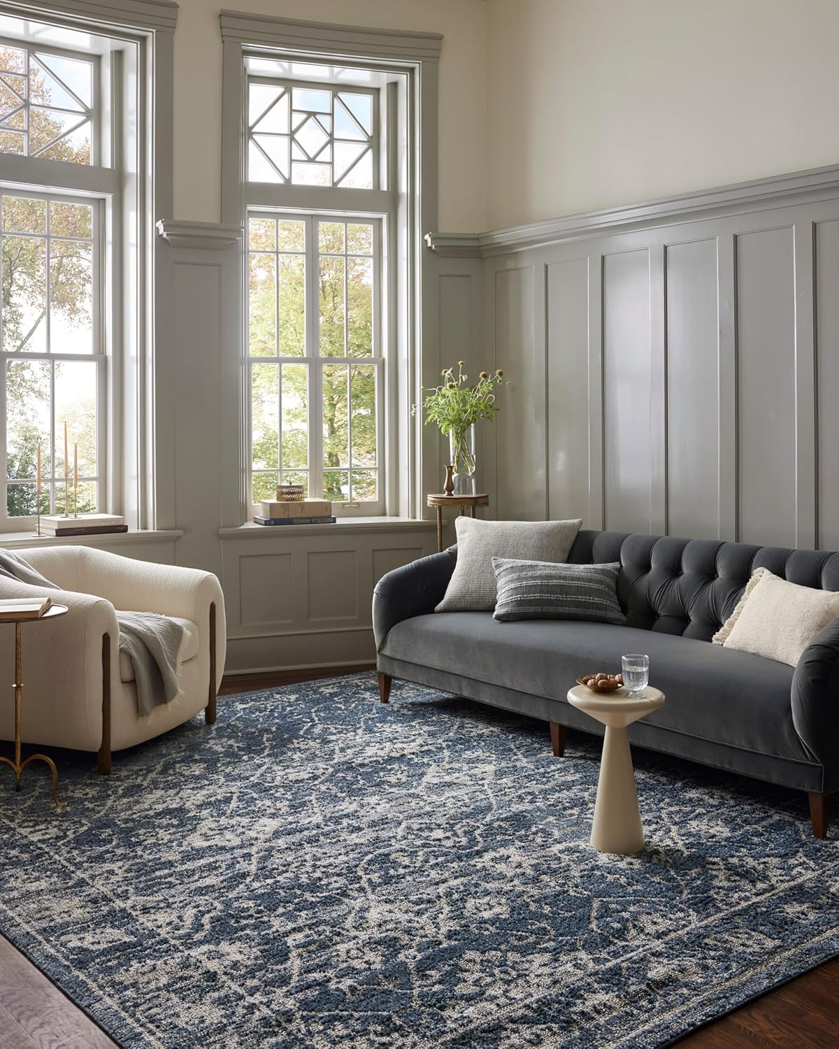 Loloi Magnolia Home by Joanna Gaines Gigi Collection GIG-02 Ivory/Blue 5'-3" x 7'-6" Area Rug