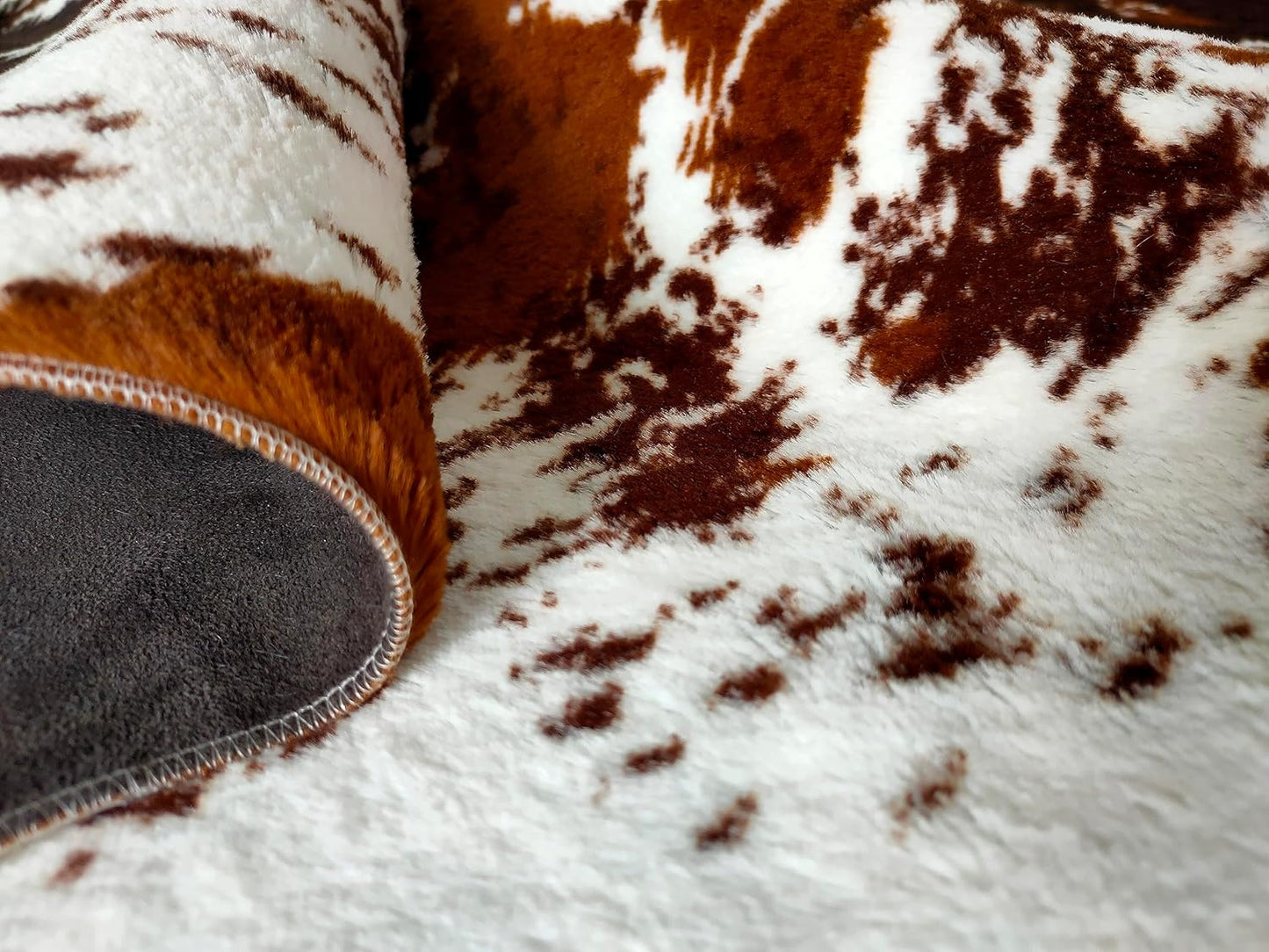 JACCAWS Faux Cowhide Rug Large (6.2ft x 8.2ft),Natural Pattern Tricolor Cow Print Rug,Bedroom Living Room Animal Hide Rugs Carpet with Non-Slip Backing. (Brown-Black-White, 6.2ft x 8.2ft)