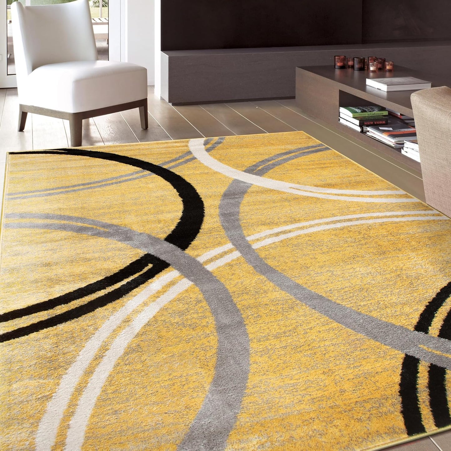 Rugshop Wavy Circles Design Area Rug, Fade-Resistant Carpet for Living Room, Dining Room, or Bedroom, Gray, 5'3" x 7'3"