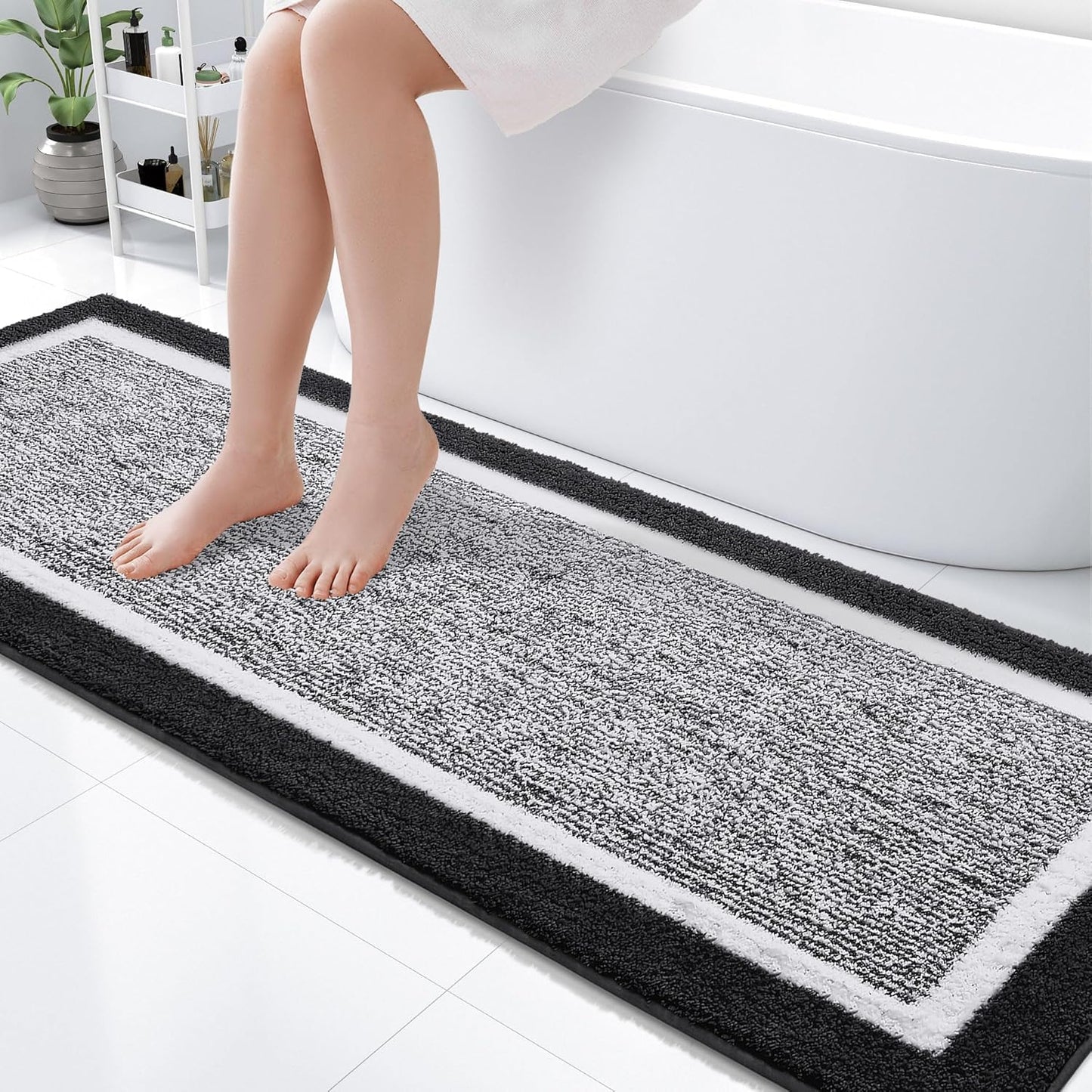 OLANLY Bathroom Rugs 24x16, Extra Soft and Absorbent Microfiber Bath Mat, Non-Slip, Machine Washable, Quick Dry Shaggy Bath Carpet, Suitable for Bathroom Floor, Tub, Shower (Small, Dark Grey)