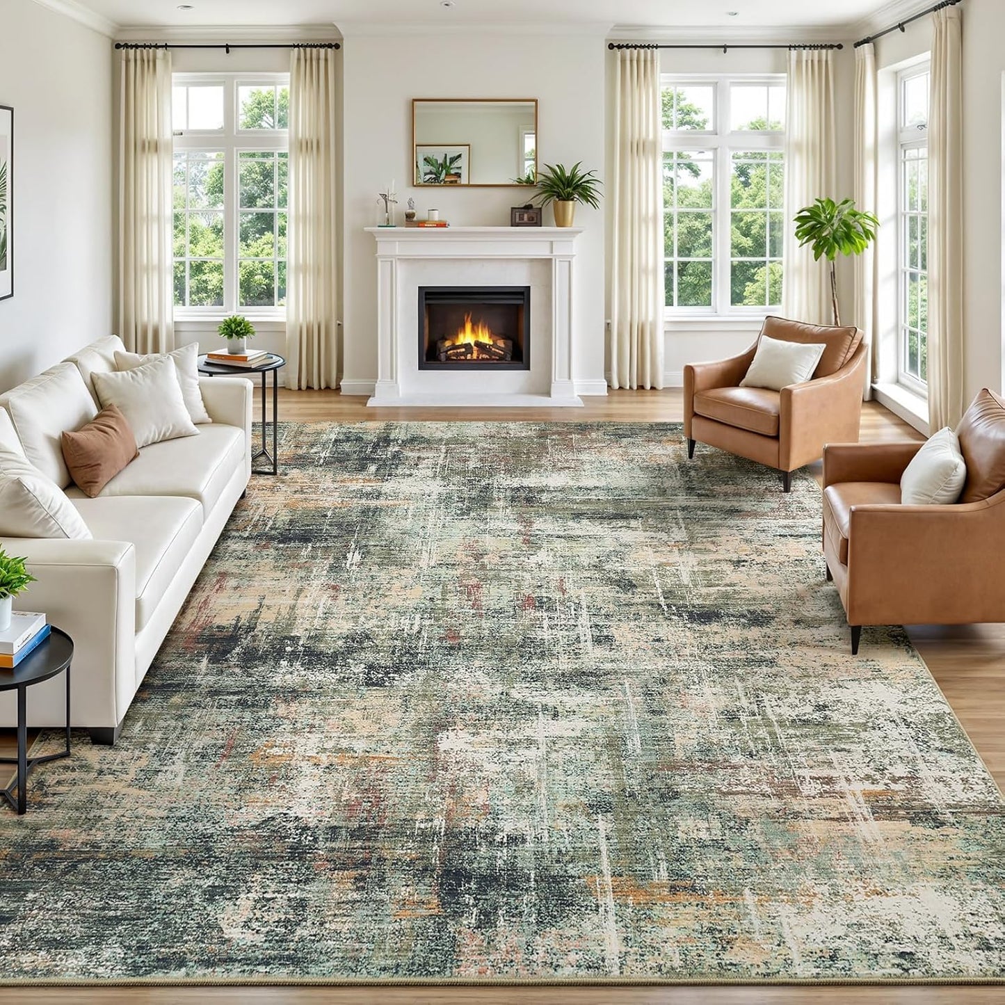 Lofus 8x10 Area Rug for Living Room, Gold Abstract Large Rugs with Non-Slip Backing, Neutral Modern Washable Carpet for Bedroom Dining Room Home Office Nursery Indoor