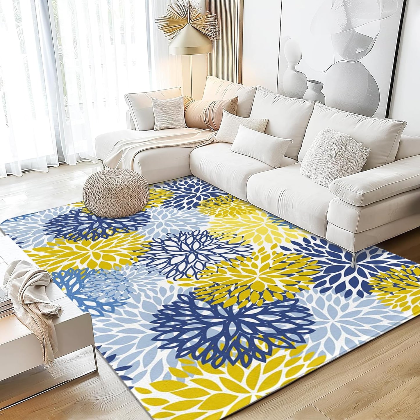 Corals Coastal Rug for Living Room 5x7 Area Rug Washable Non-Slip Rugs for Bedroom Cute Soft Kids Nursery Rug, Nautical Beach Themed Capet for Entryway Office Dining Room