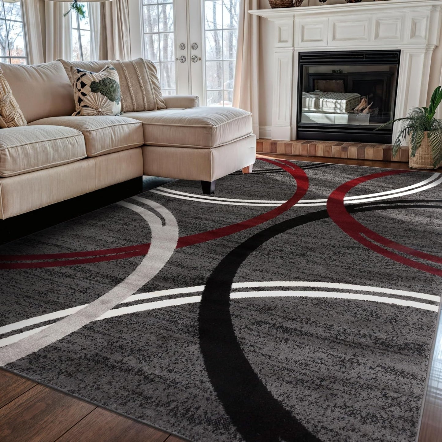 Rugshop Wavy Circles Design Area Rug, Fade-Resistant Carpet for Living Room, Dining Room, or Bedroom, Gray, 5'3" x 7'3"