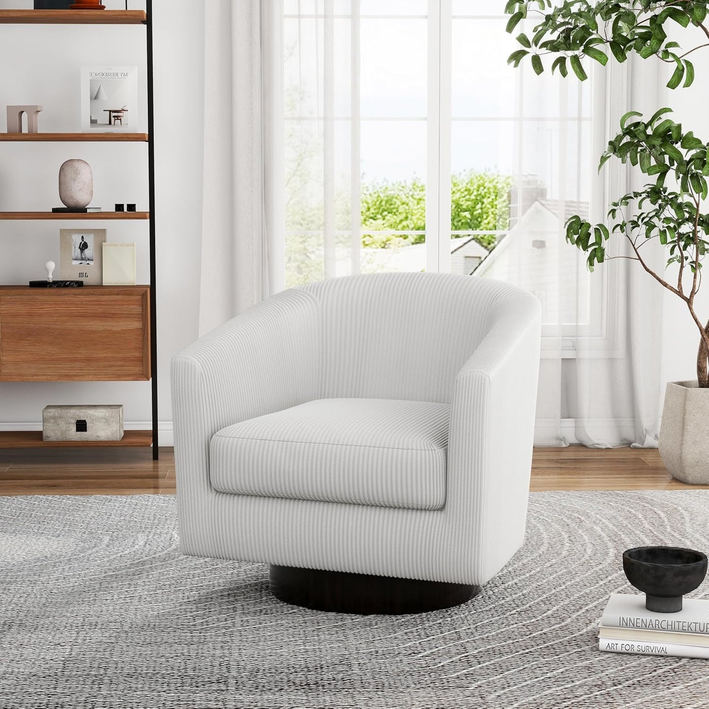 UIXE Swivel Accent Chairs Set of 2, Corduroy Barrel Club Chair Upholstered Armchair for Living Room, Round Arm Chair Bedroom Single Sofa Reading Seat - Camel