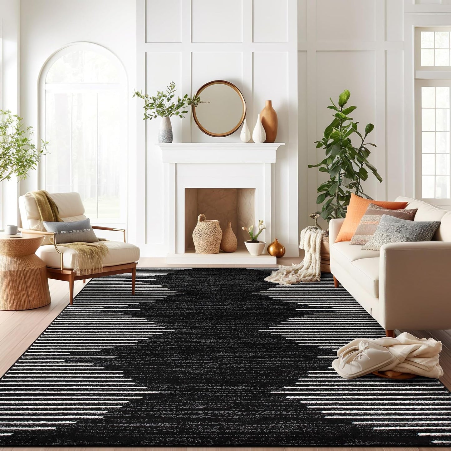 Rugshop Bohemian Stripe Stain Resistant High Traffic Living Room Kitchen Bedroom Dining Home Office Area Rug 5' x 7' Black