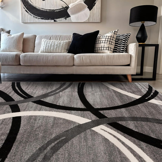 Rugshop Wavy Circles Design Area Rug, Fade-Resistant Carpet for Living Room, Dining Room, or Bedroom, Gray, 5'3" x 7'3"