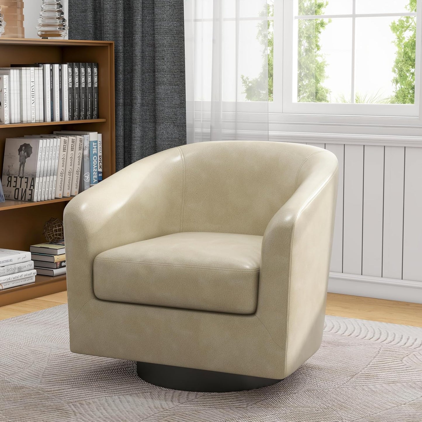 UIXE Swivel Accent Chairs Set of 2, Corduroy Barrel Club Chair Upholstered Armchair for Living Room, Round Arm Chair Bedroom Single Sofa Reading Seat - Camel