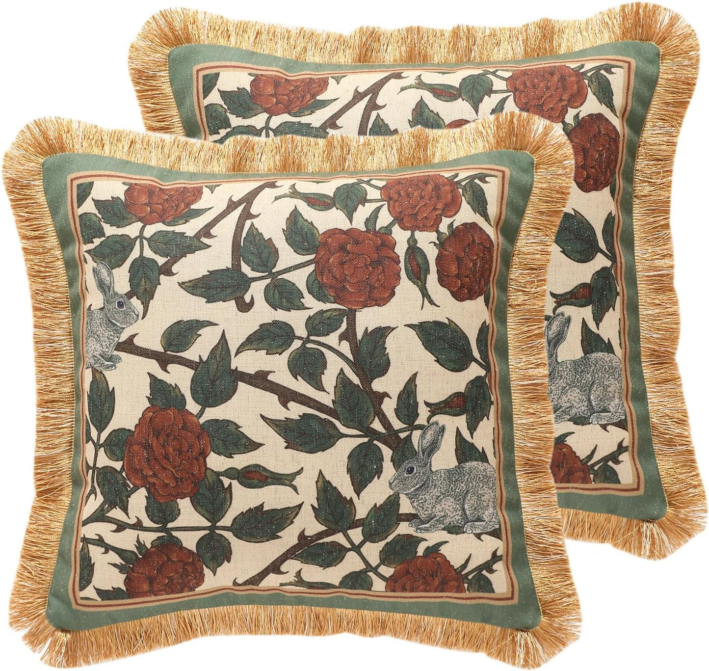 patdrea Designer Pack of 2 Square Throw Pillow Covers,Farmhouse Pink and Yellow Linen with Floral Pattern Pillows Cover,Decorative Pillowcases Cushion for Bed Living Room Outdoor Car,18"x18"