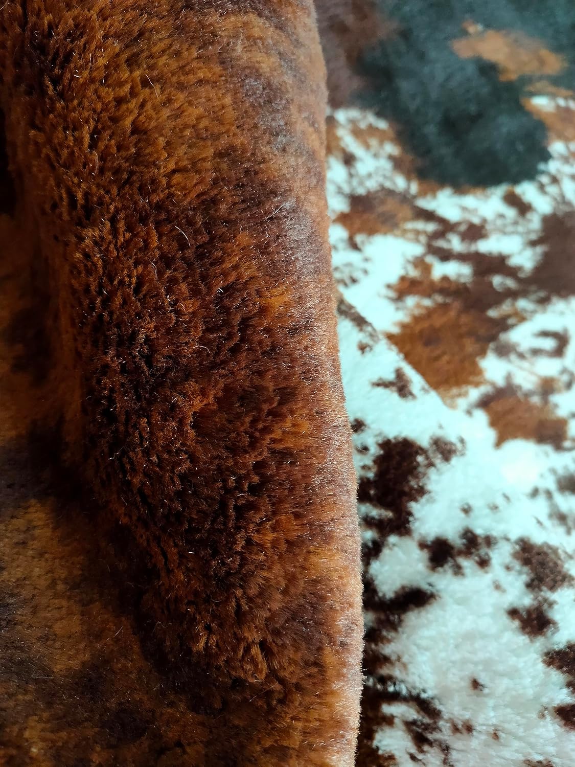 JACCAWS Faux Cowhide Rug Large (6.2ft x 8.2ft),Natural Pattern Tricolor Cow Print Rug,Bedroom Living Room Animal Hide Rugs Carpet with Non-Slip Backing. (Brown-Black-White, 6.2ft x 8.2ft)