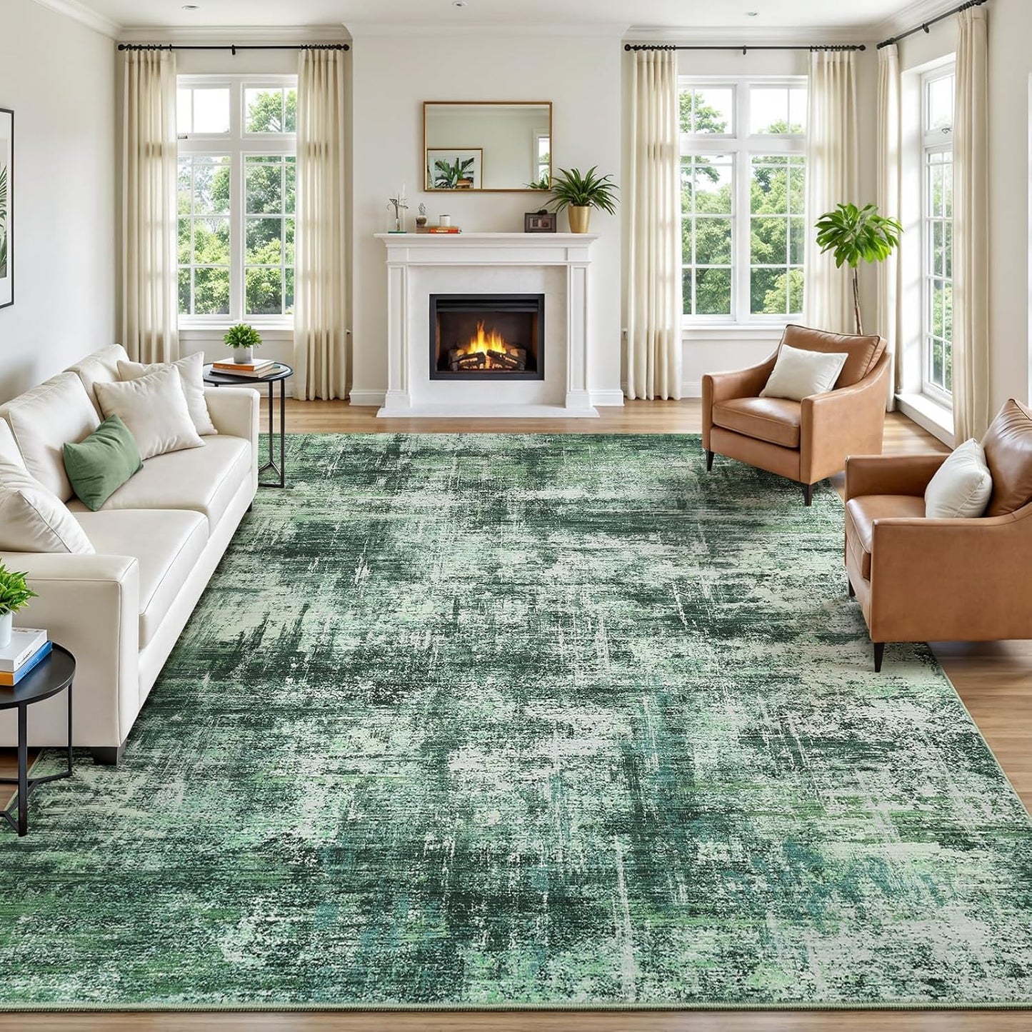 Lofus 8x10 Area Rug for Living Room, Gold Abstract Large Rugs with Non-Slip Backing, Neutral Modern Washable Carpet for Bedroom Dining Room Home Office Nursery Indoor