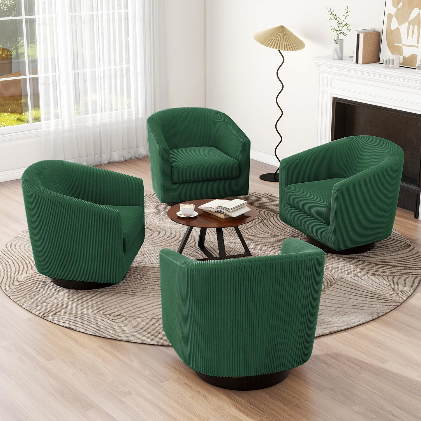 UIXE Swivel Accent Chairs Set of 2, Corduroy Barrel Club Chair Upholstered Armchair for Living Room, Round Arm Chair Bedroom Single Sofa Reading Seat - Camel