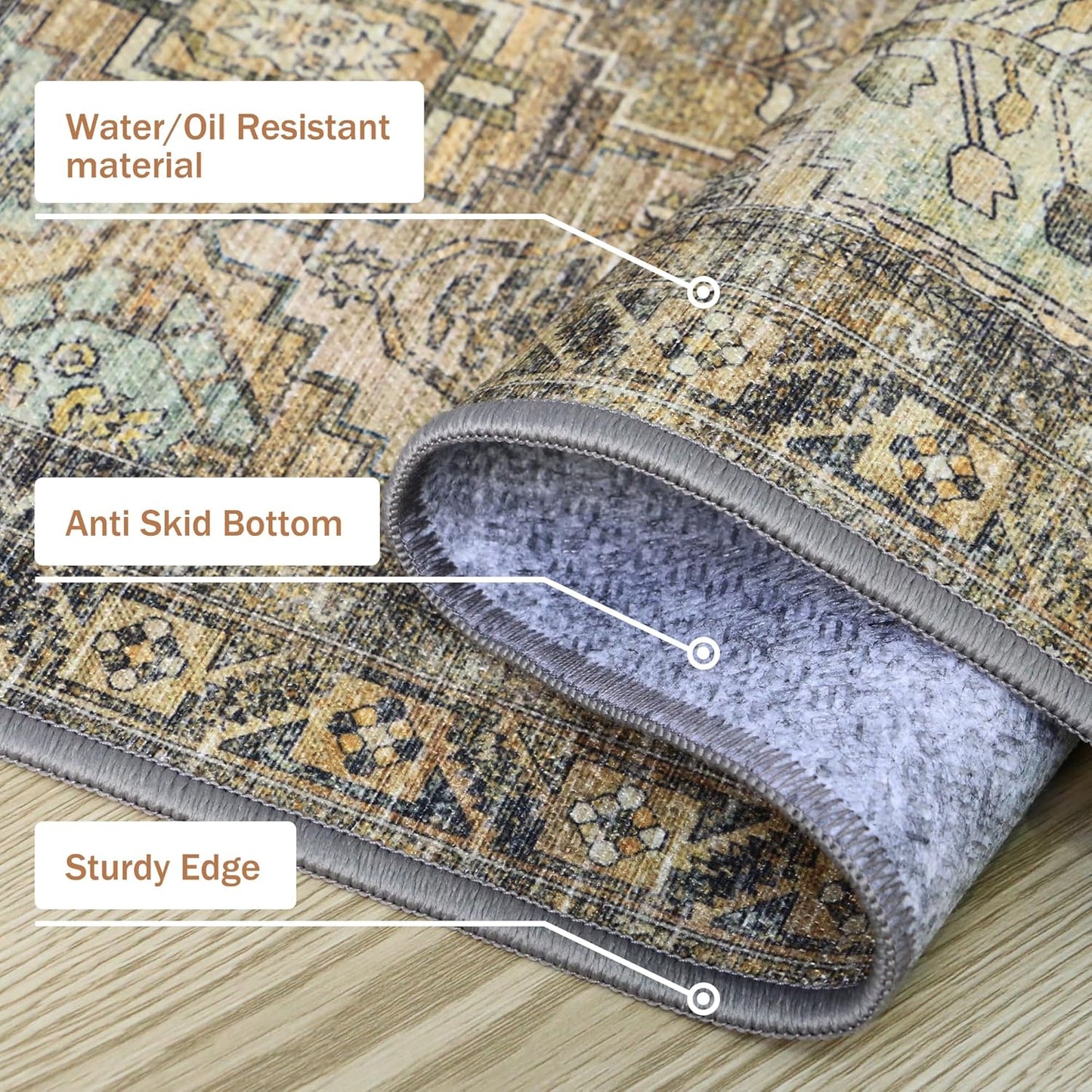 GENIMO Kitchen Mats for Floor Set of 3 Non-Slip Washable, Waterproof Lightweight Kitchen Rugs, Kitchen Floor Mat Runner Rug Carpet for Laundry, Sink, Hallway, Bathroom, Entryway, Brown Green