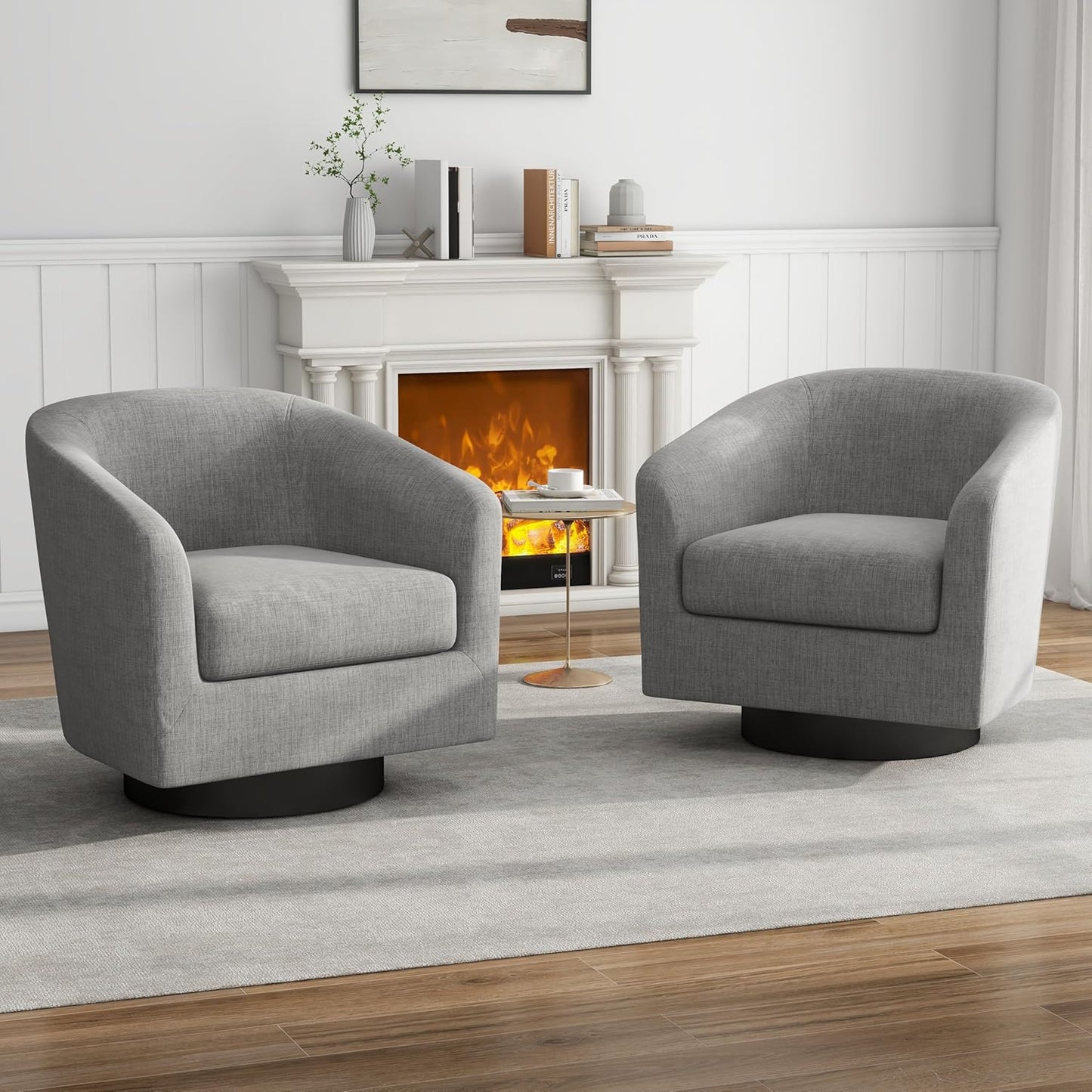 UIXE Swivel Accent Chairs Set of 2, Corduroy Barrel Club Chair Upholstered Armchair for Living Room, Round Arm Chair Bedroom Single Sofa Reading Seat - Camel