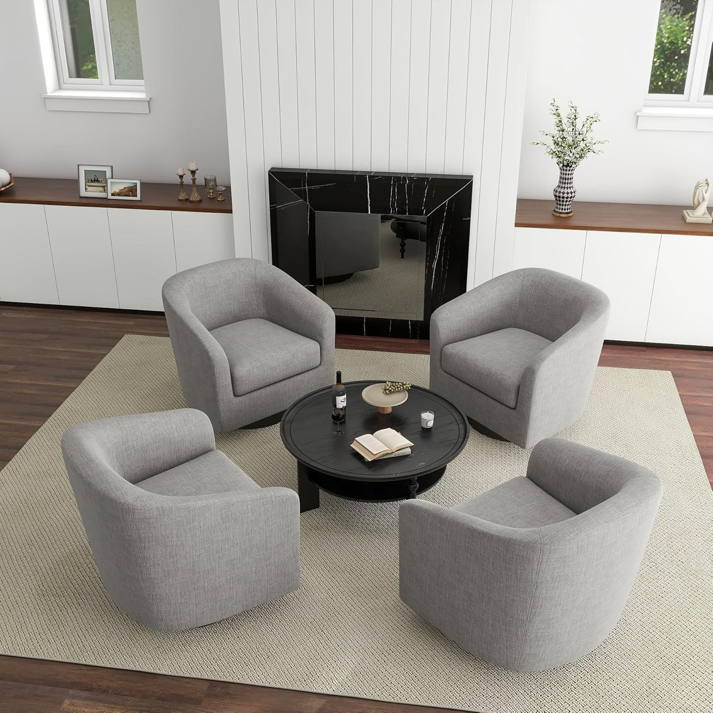 UIXE Swivel Accent Chairs Set of 2, Corduroy Barrel Club Chair Upholstered Armchair for Living Room, Round Arm Chair Bedroom Single Sofa Reading Seat - Camel