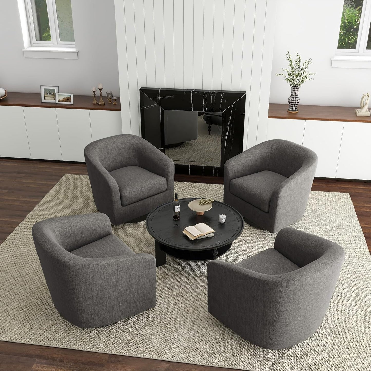 UIXE Swivel Accent Chairs Set of 2, Corduroy Barrel Club Chair Upholstered Armchair for Living Room, Round Arm Chair Bedroom Single Sofa Reading Seat - Camel