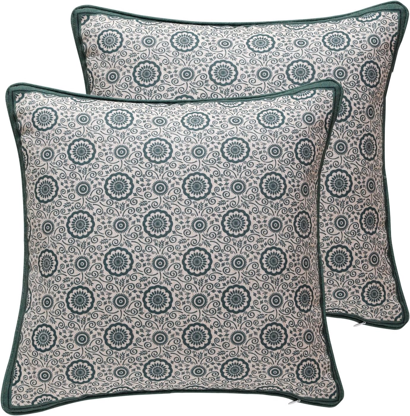 patdrea Designer Pack of 2 Square Throw Pillow Covers,Farmhouse Pink and Yellow Linen with Floral Pattern Pillows Cover,Decorative Pillowcases Cushion for Bed Living Room Outdoor Car,18"x18"