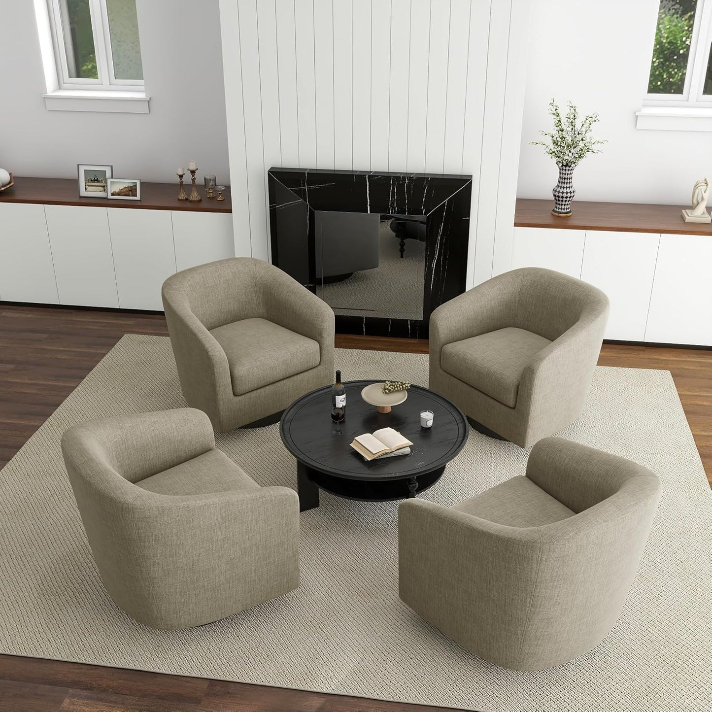 UIXE Swivel Accent Chairs Set of 2, Corduroy Barrel Club Chair Upholstered Armchair for Living Room, Round Arm Chair Bedroom Single Sofa Reading Seat - Camel