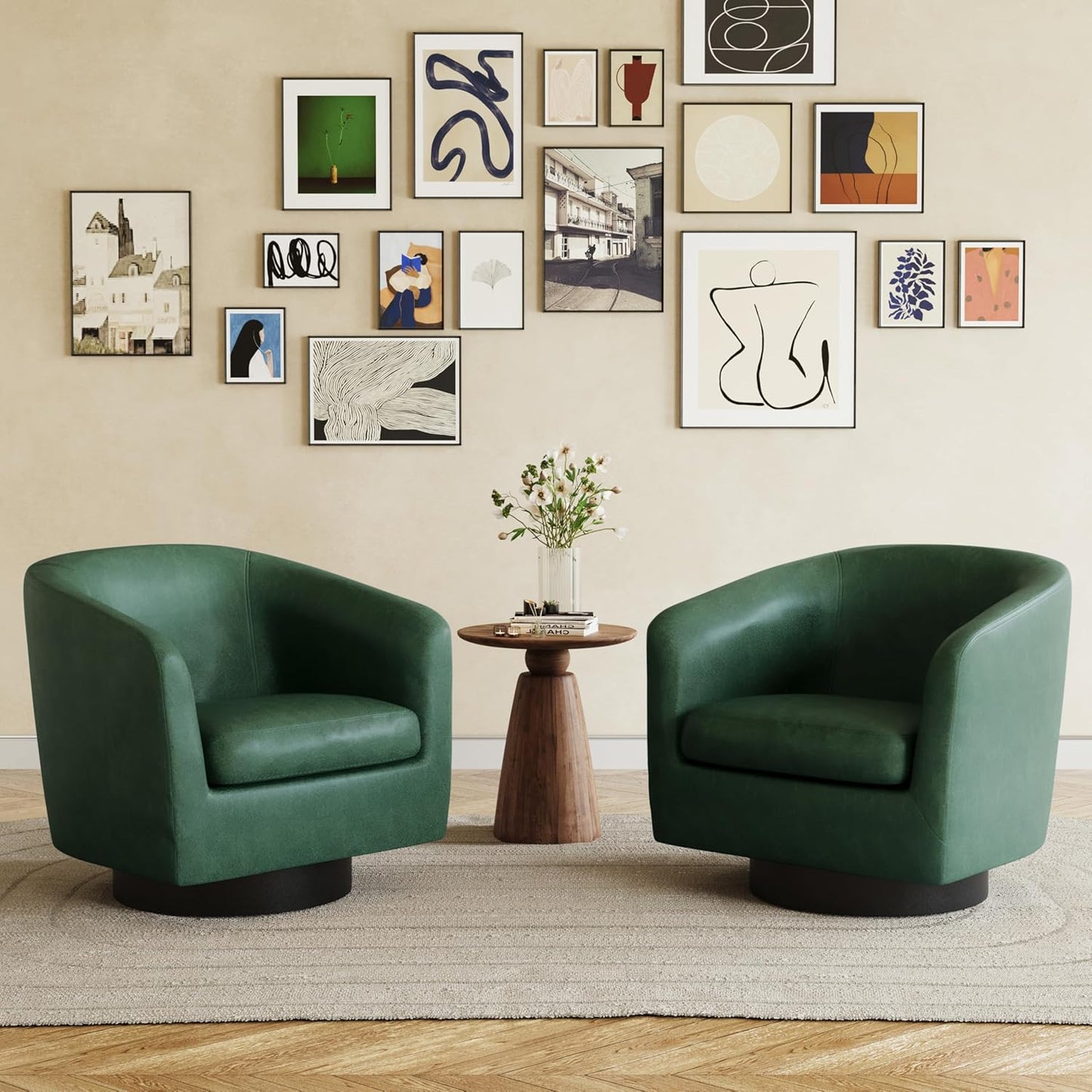 UIXE Swivel Accent Chairs Set of 2, Corduroy Barrel Club Chair Upholstered Armchair for Living Room, Round Arm Chair Bedroom Single Sofa Reading Seat - Camel