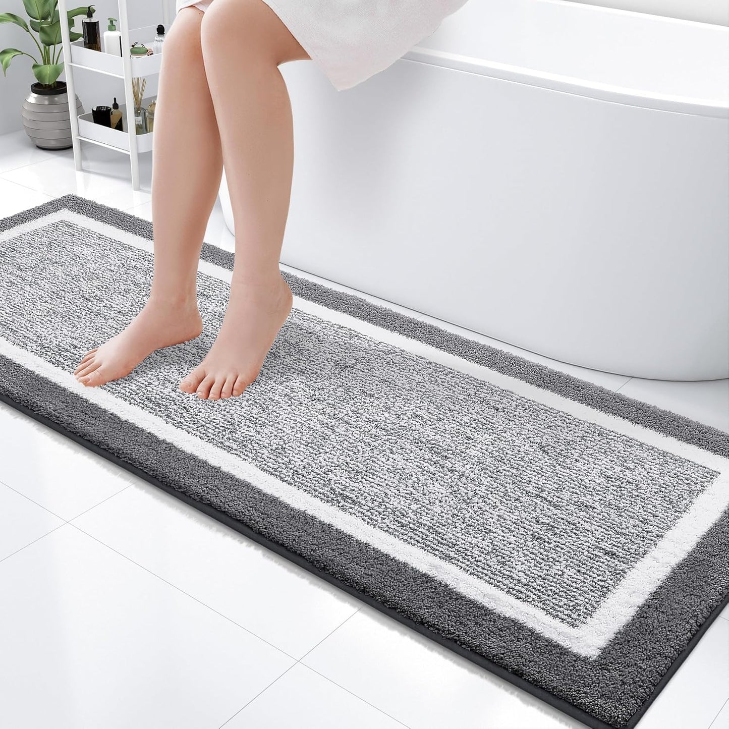 OLANLY Bathroom Rugs 24x16, Extra Soft and Absorbent Microfiber Bath Mat, Non-Slip, Machine Washable, Quick Dry Shaggy Bath Carpet, Suitable for Bathroom Floor, Tub, Shower (Small, Dark Grey)