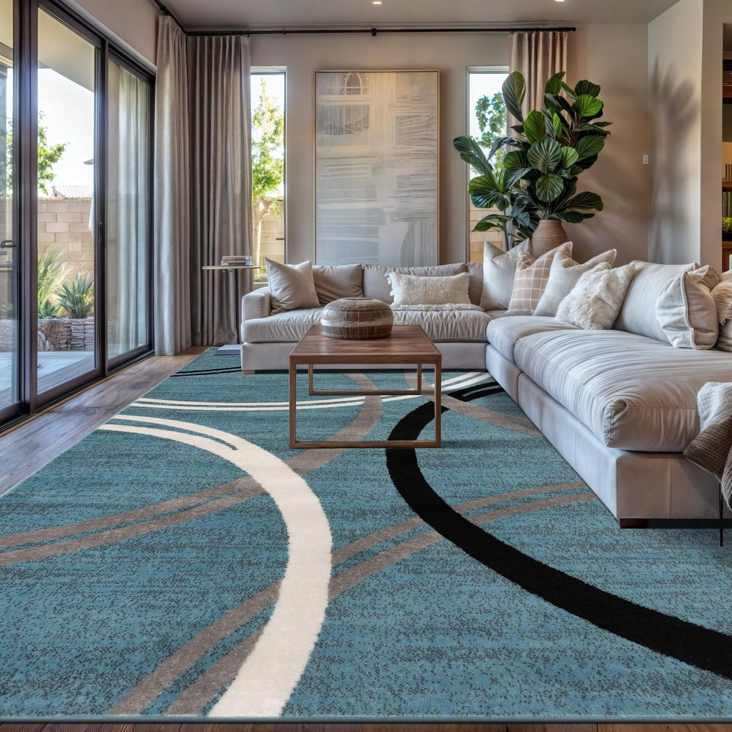 Rugshop Wavy Circles Design Area Rug, Fade-Resistant Carpet for Living Room, Dining Room, or Bedroom, Gray, 5'3" x 7'3"